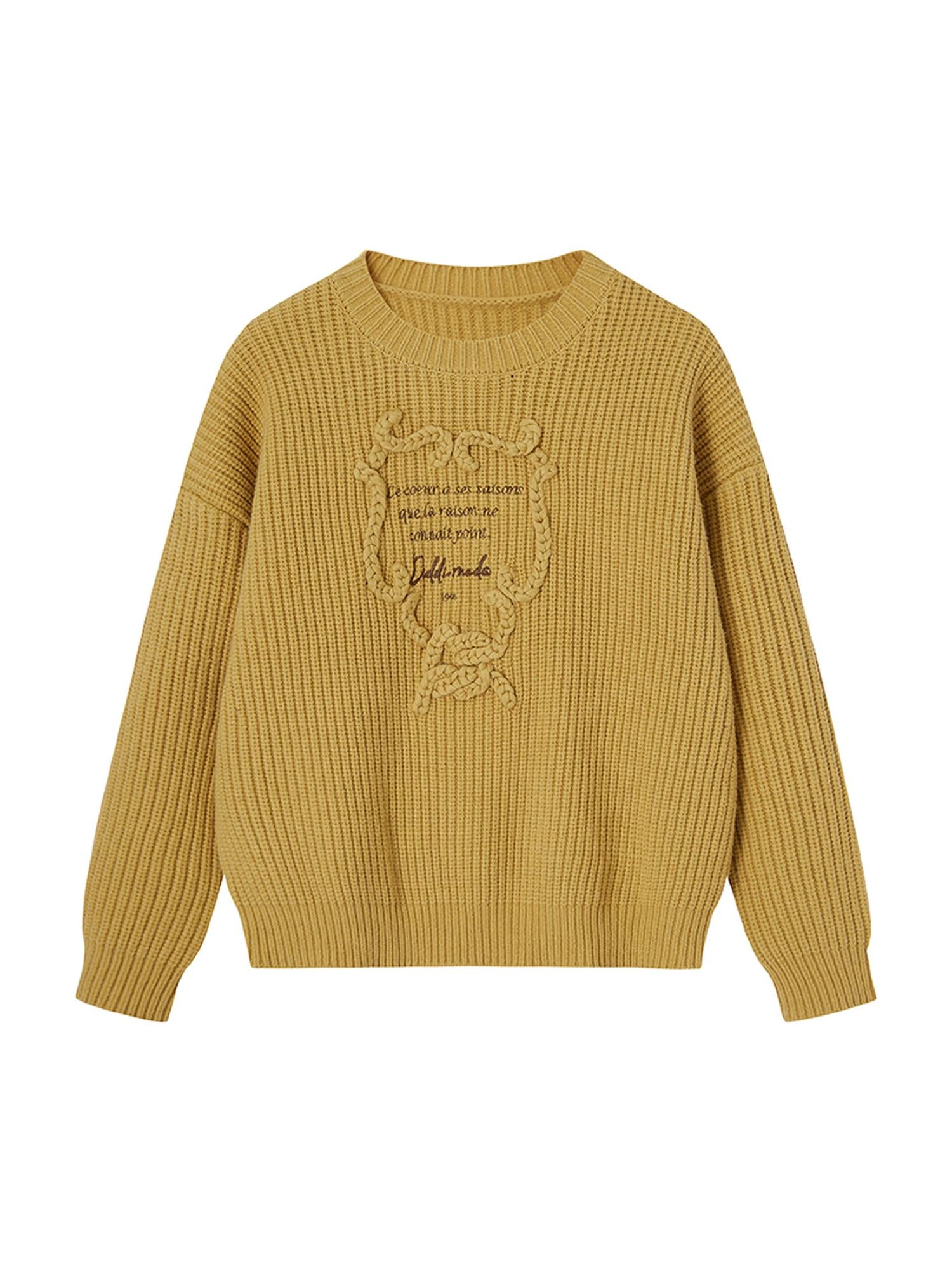 DIDDI MODA Elegant Tape Embroidered Letter Sweater