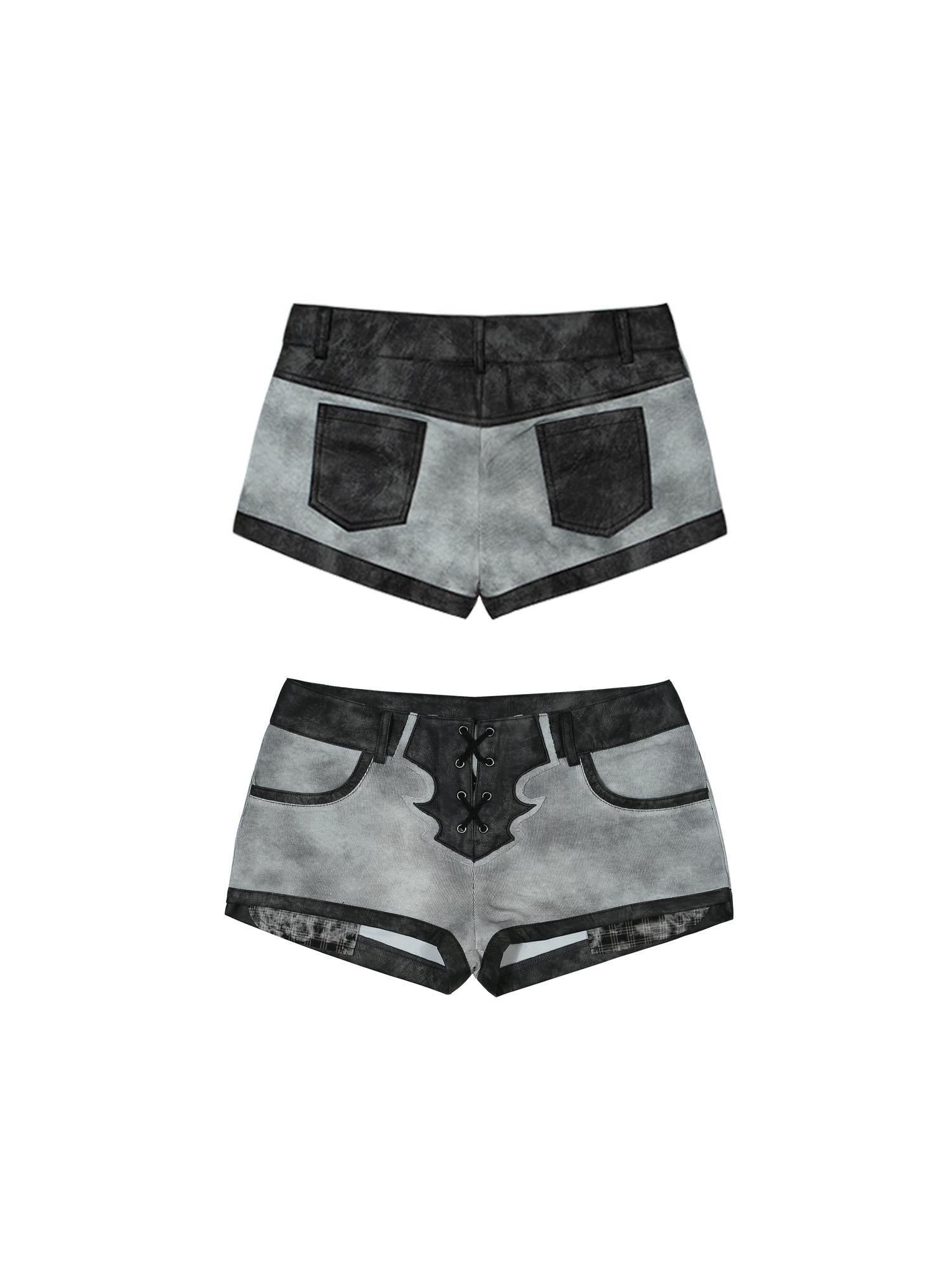 ARIADNAw Punk Rebel Ariadna Pu Shorts Leggings Color Block Design