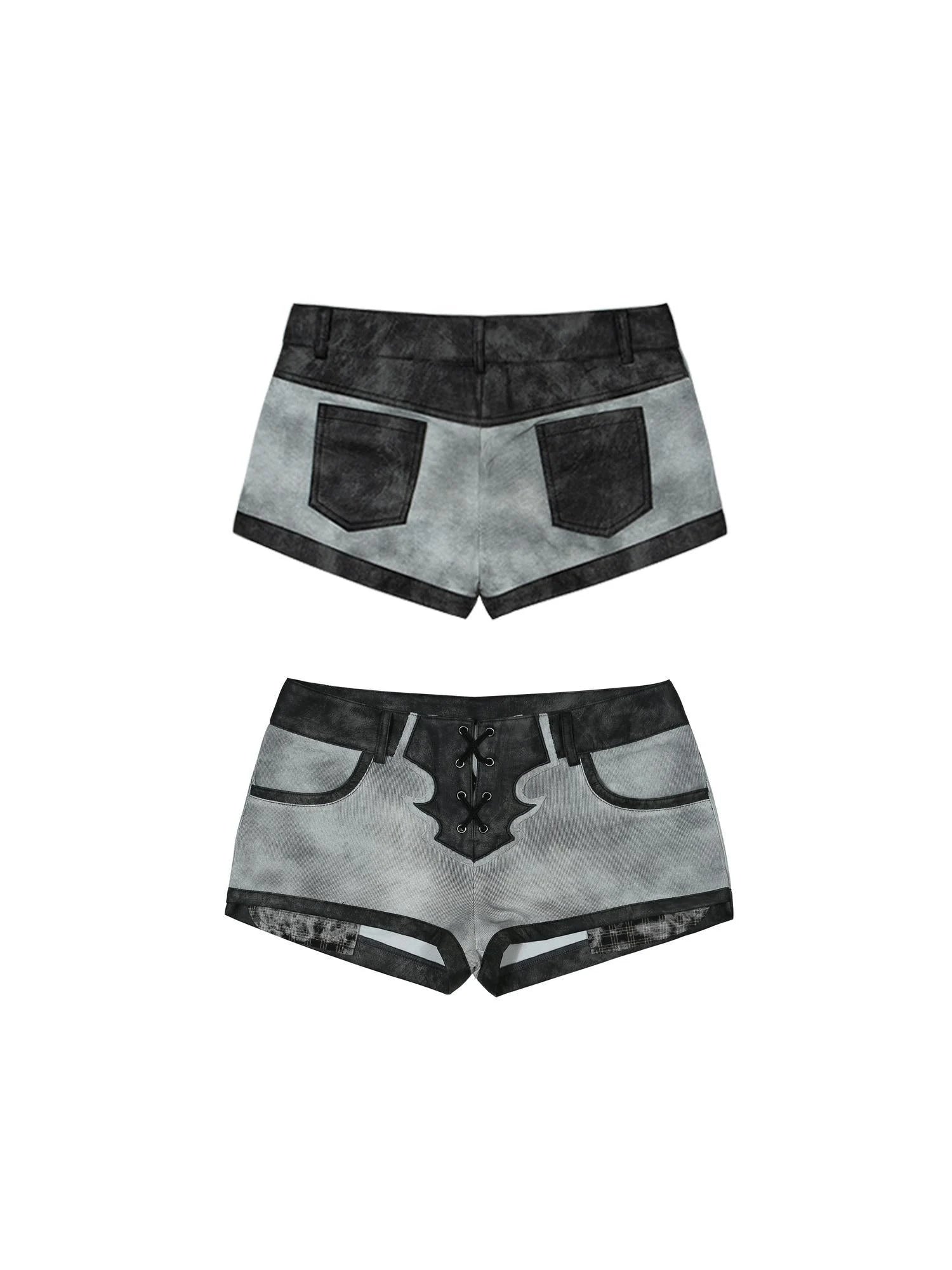 Punk Rebel Ariadna Pu Shorts Leggings Color Block Design