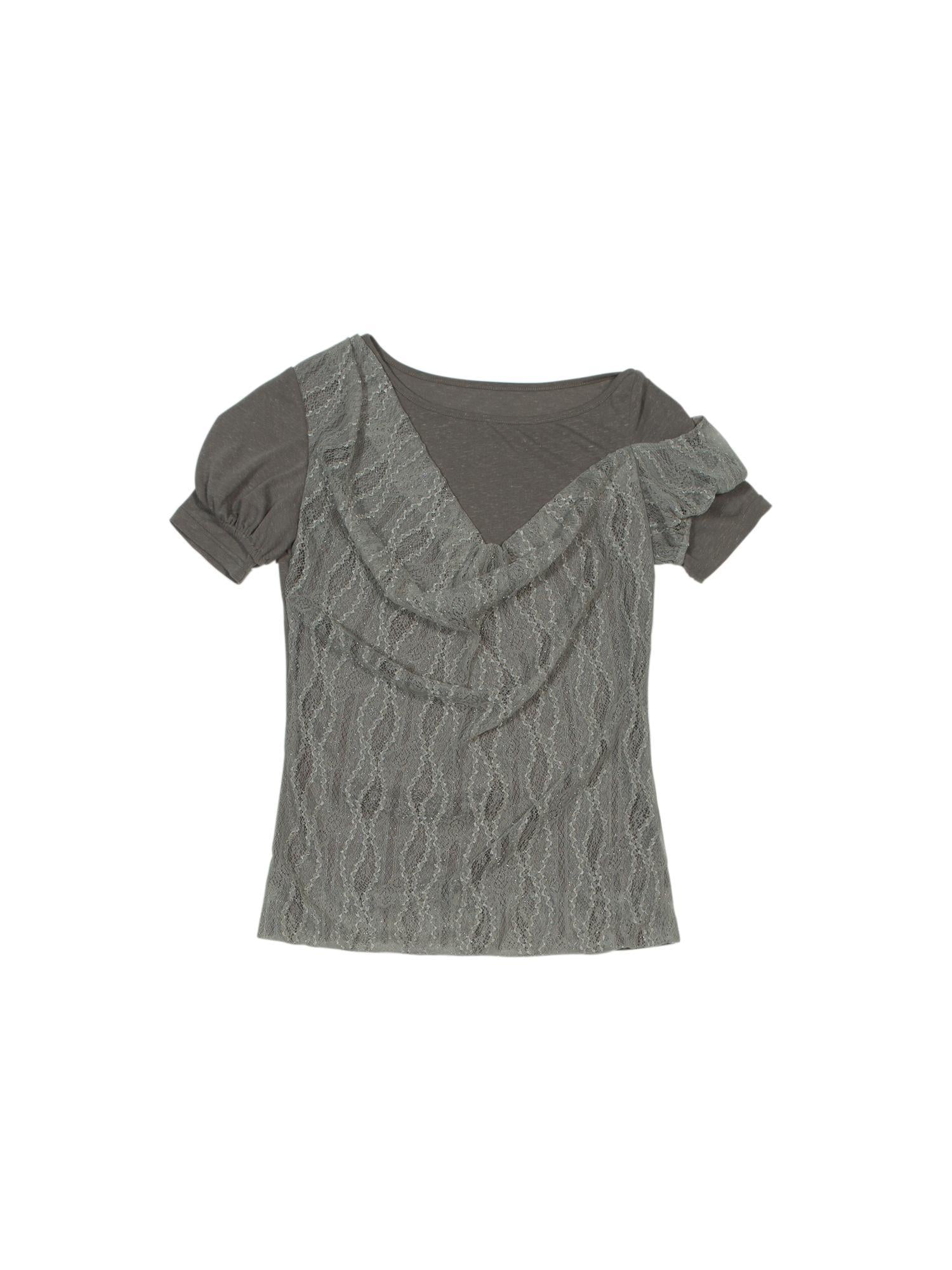 ARIADNAw Summer Lace Trim Peplum Tee With Puff Sleeves