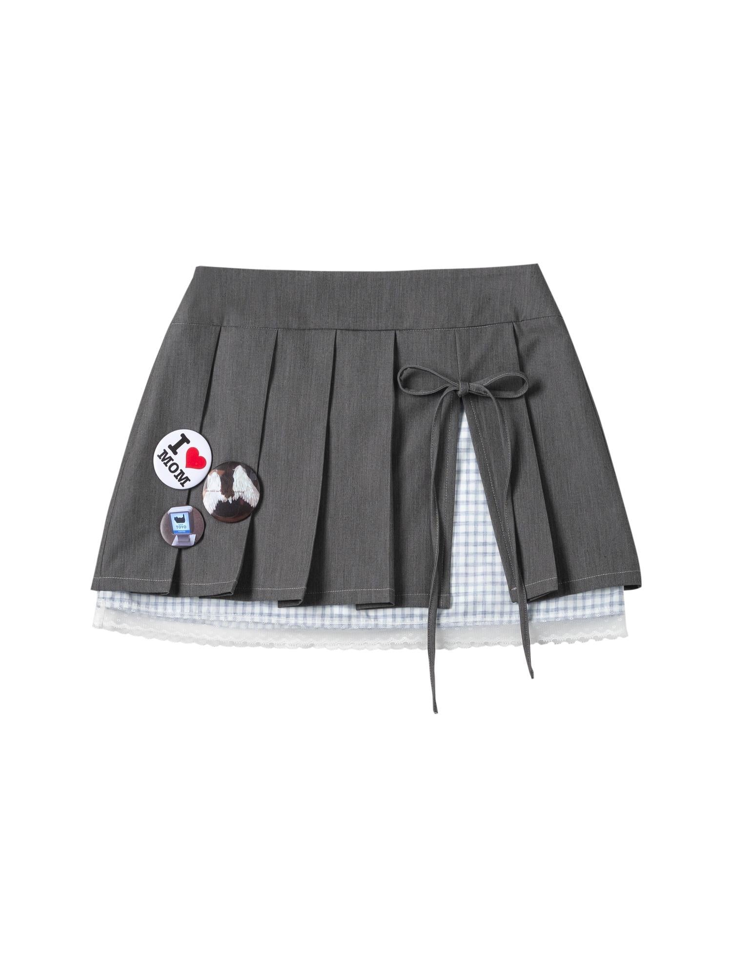 MOMSYCAN FOX LINE Grey Lace Academic Bow Dress With Safety Shorts