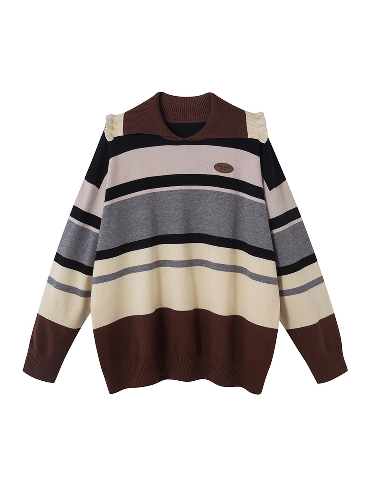 DIDDI MODA Floral Trim Color Block Stripe Knit Top