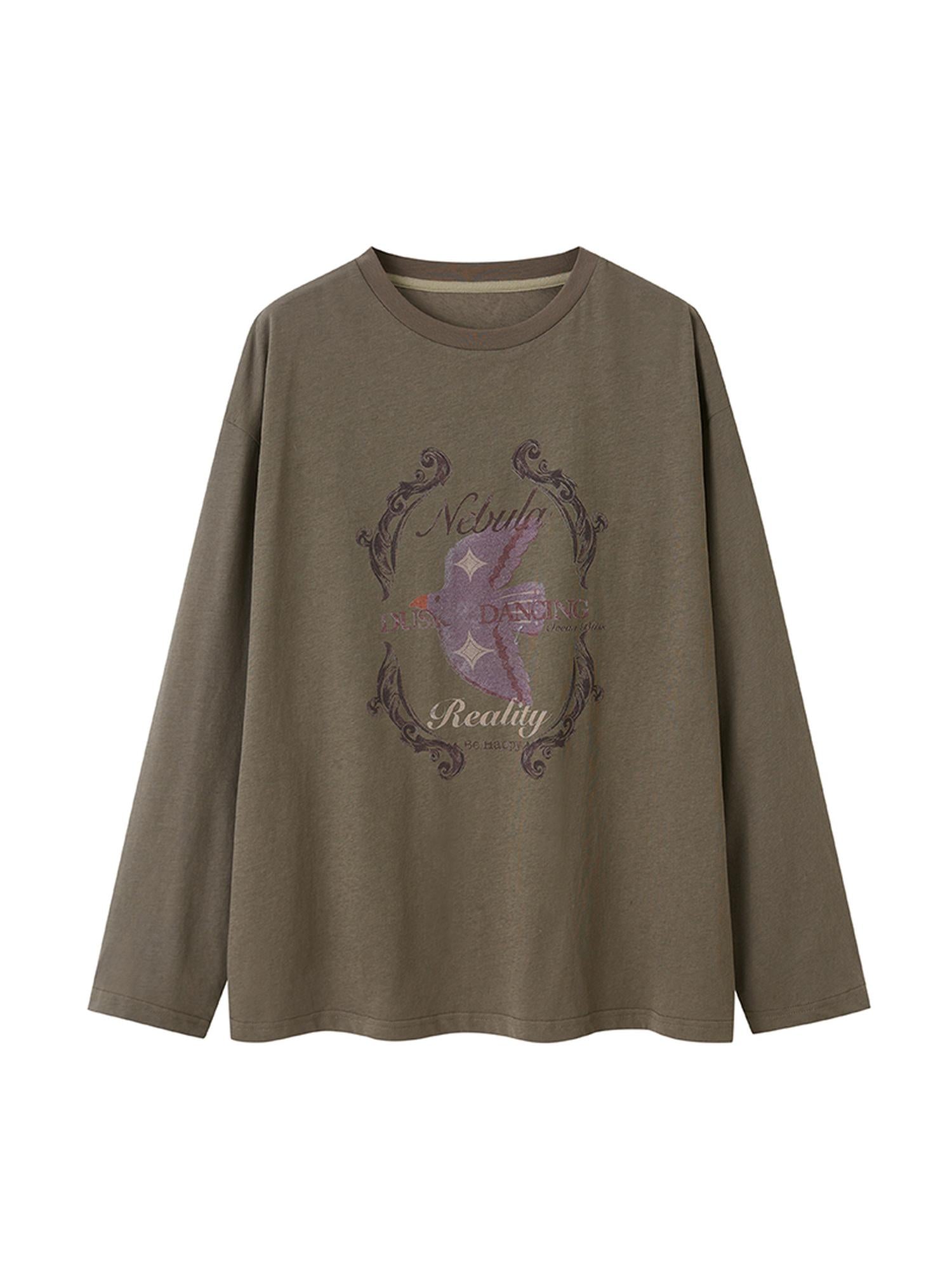 DIDDI MODA Swallow Print Loose Fit Vintage Tee