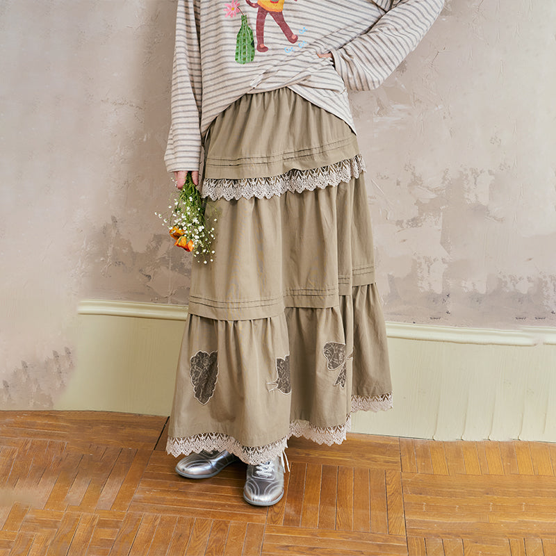 DIDDI MODA Vacation Inspired Geometric Lace Embroidered Maxi Skirt