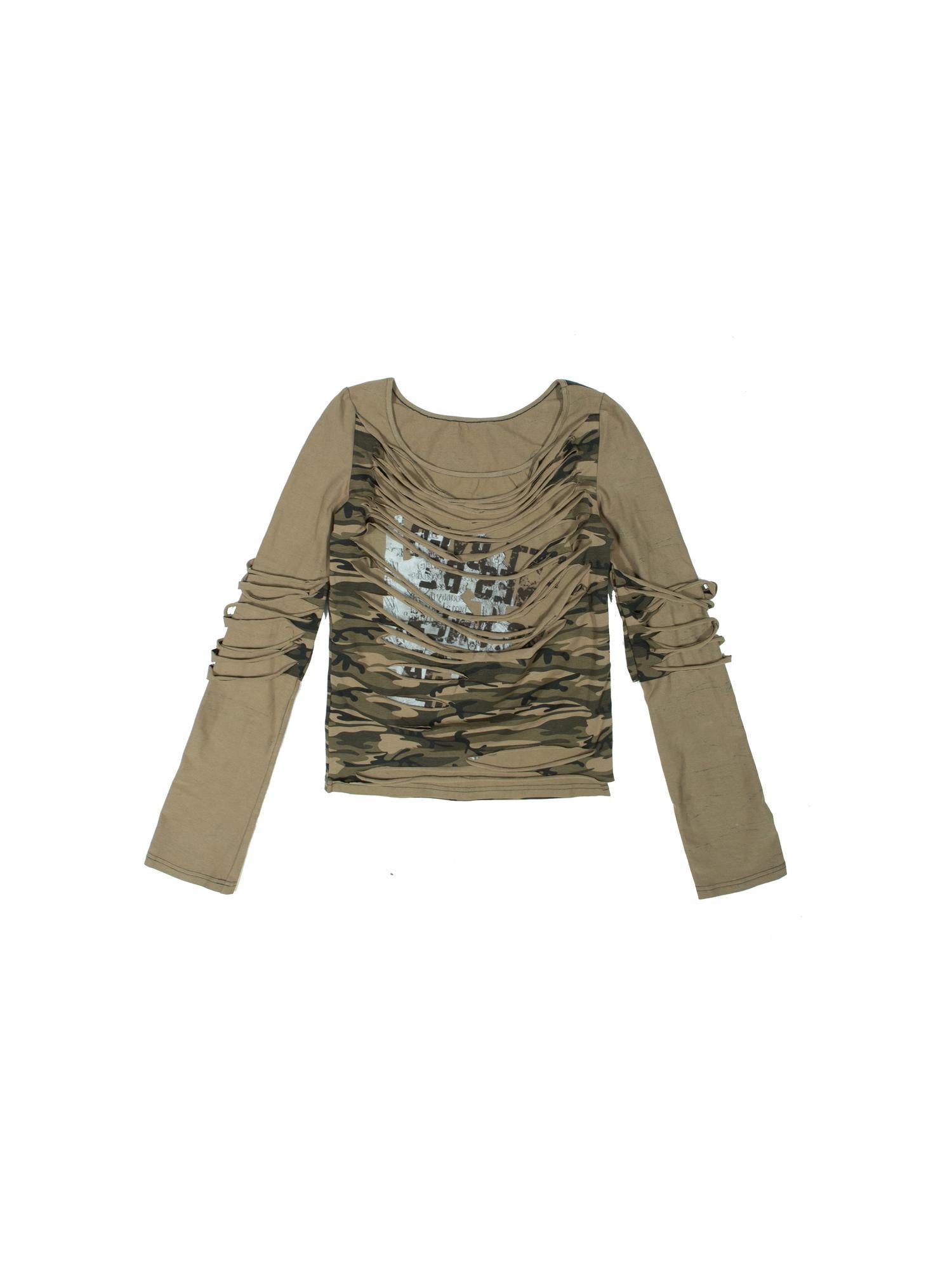 ARIADNAw Punk Y2K Stacked Long Sleeve Tee With Cutout Handmade Waist Detail