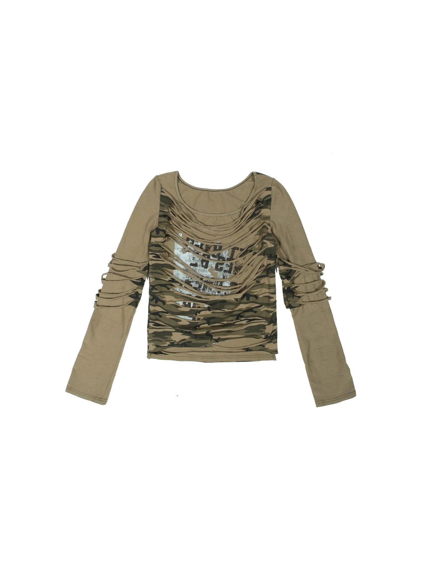 Punk Y2K Stacked Long Sleeve Tee With Cutout Handmade Waist Detail