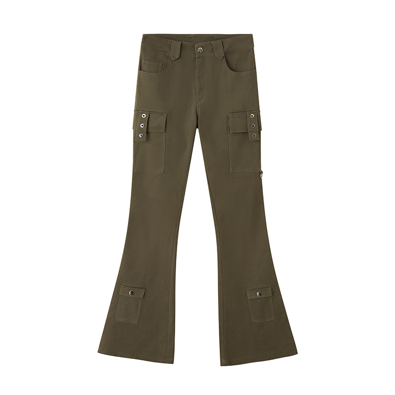 DIDDI MODA Retro Slim Cargo Pants High Waist Flared Trousers