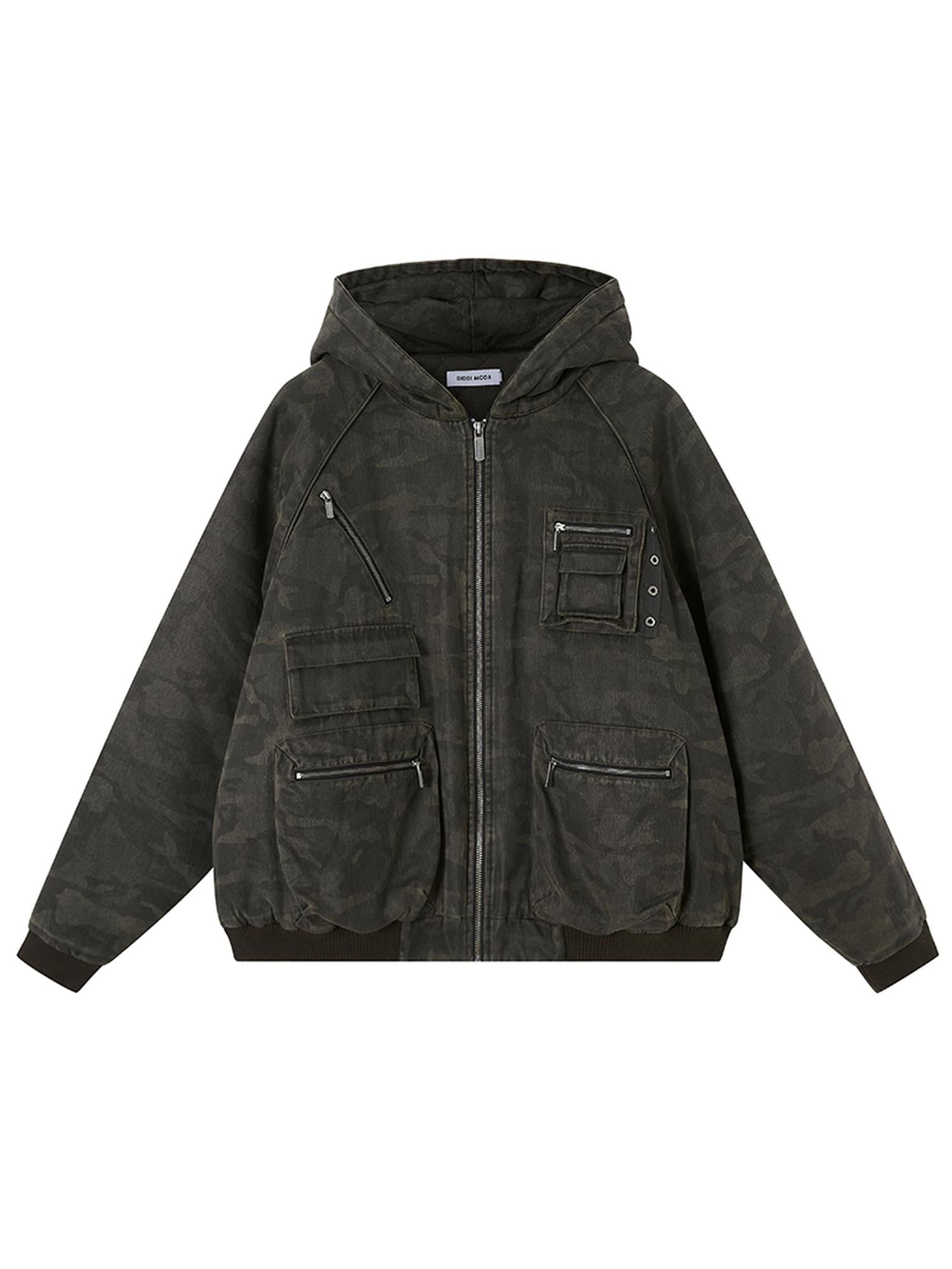 DIDDI MODA Retro Washed Camo Hooded Utility Jacket