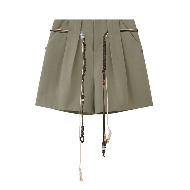 DIDDI MODA Casual Pleated Wide Leg Mid Shorts