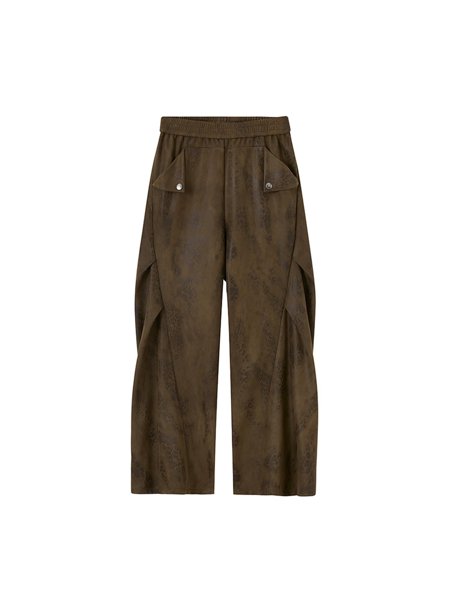 DIDDI MODA Pleated Patchwork Snake Print Relaxed Tapered Pants