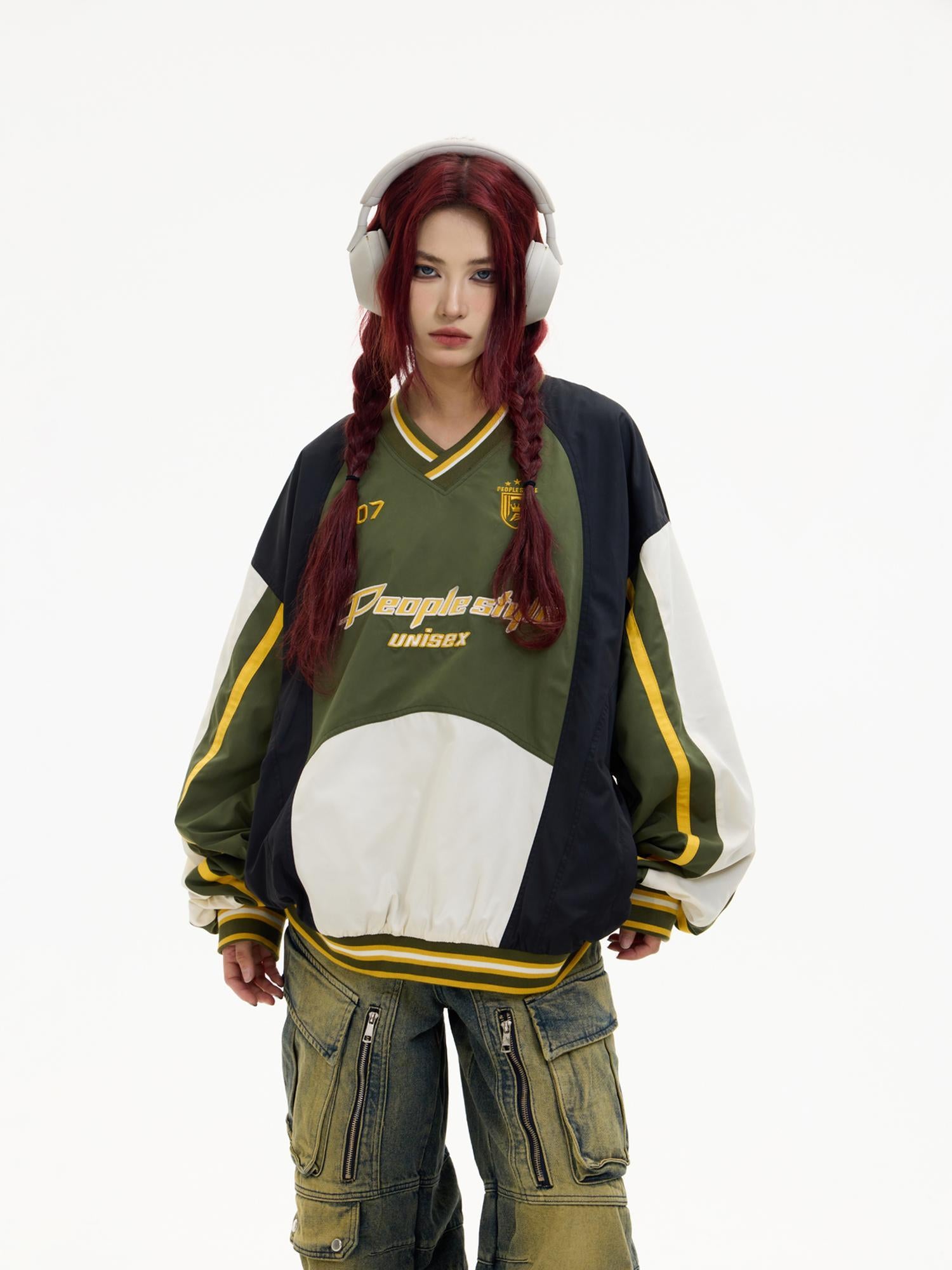 Peoplesense Retro V Neck Rugby Sweater Unisex Loose Fit
