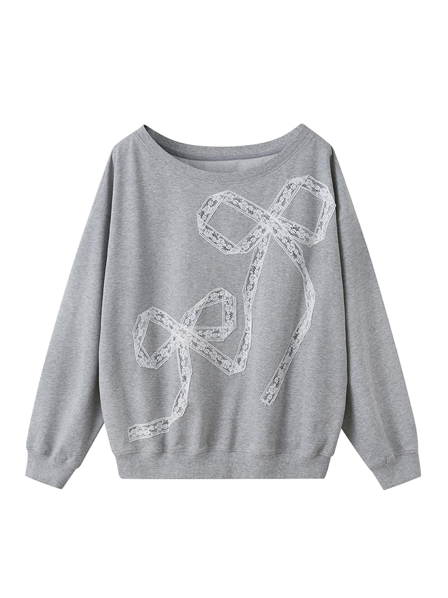 DIDDI MODA Butterfly Lace Cutout Oversized Sweatshirt