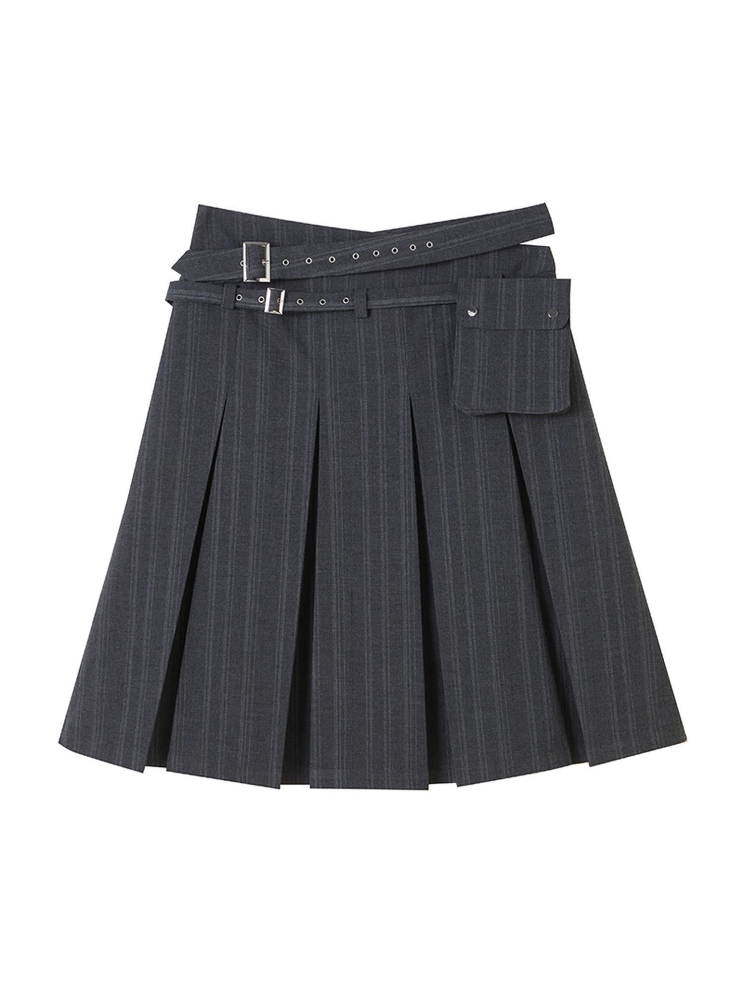 DIDDI MODA Classic Varsity Pleated Skirt With Dual Belts