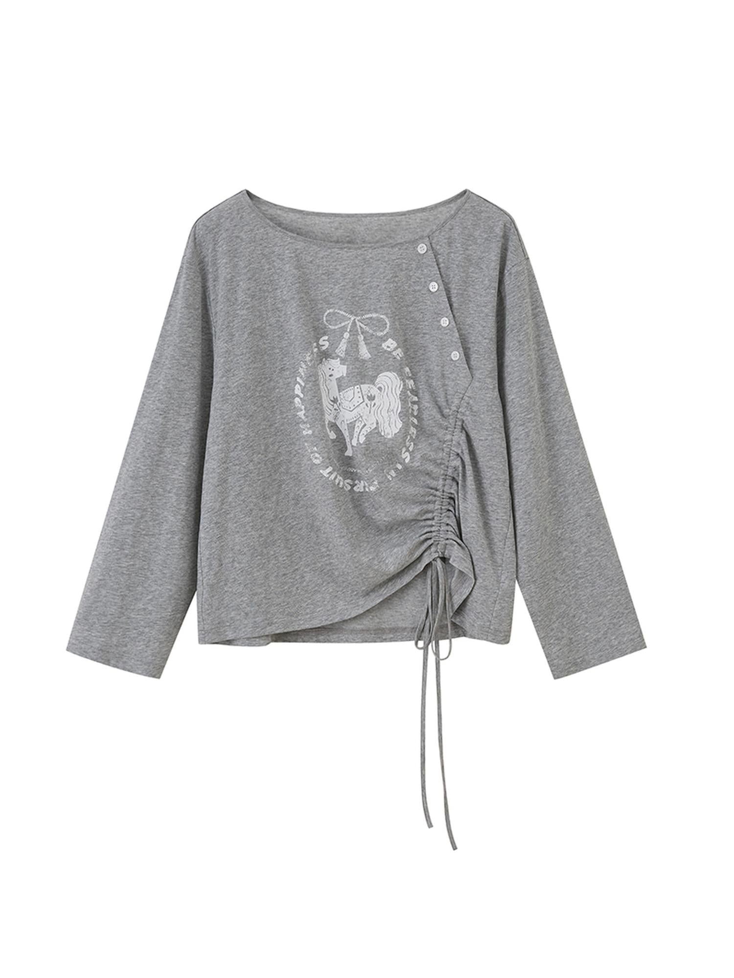 DIDDI MODA Bohemian Bow Pony Print Cropped Sleeve Tee