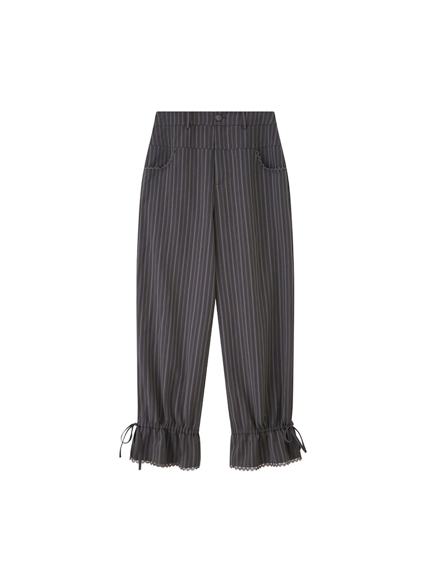 DIDDI MODA Lace Trimmed Flowy Straight Leg Trousers