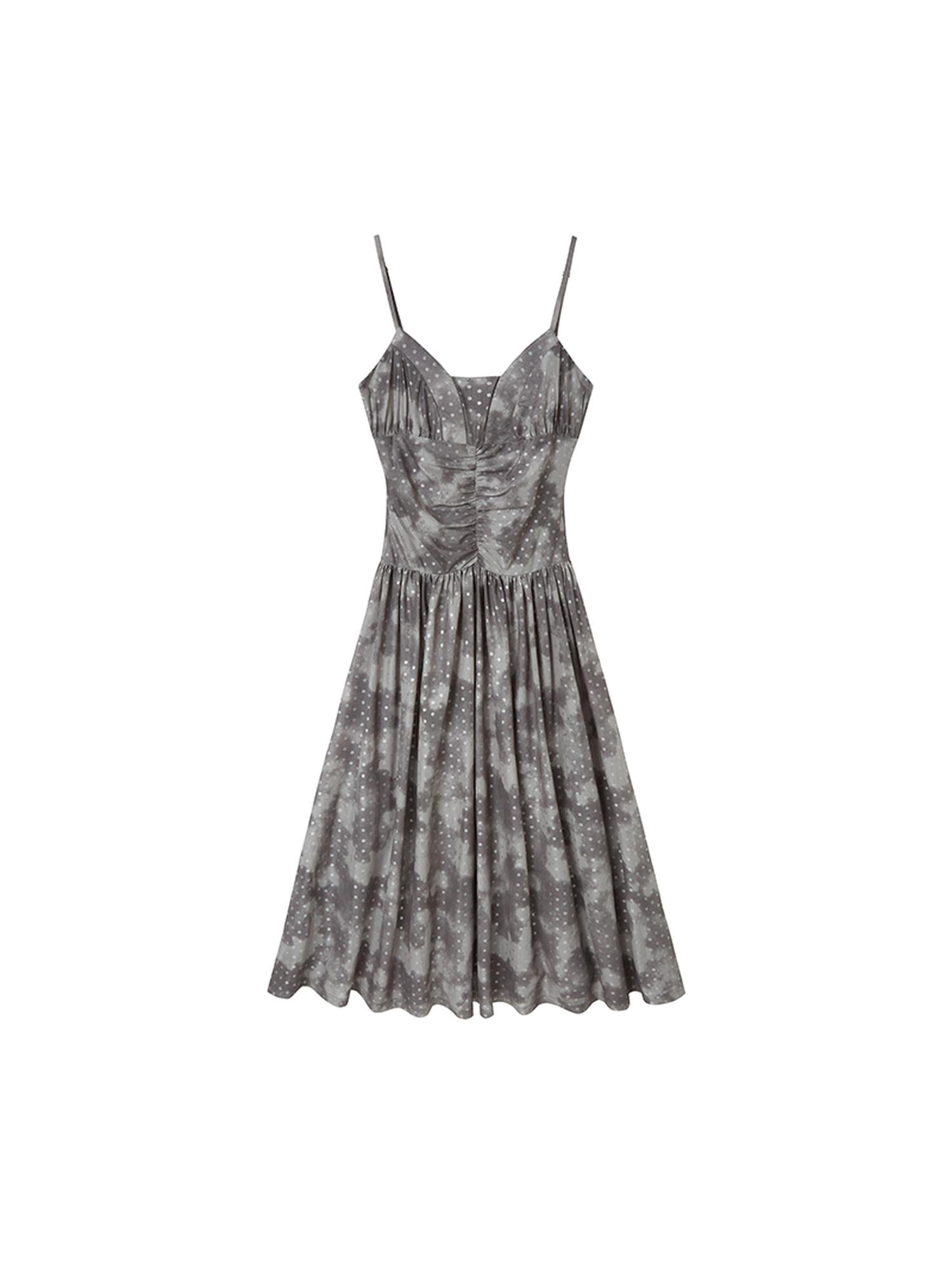 DIDDI MODA Elegant Polka Dot Mesh Wrap Waist Maxi Dress