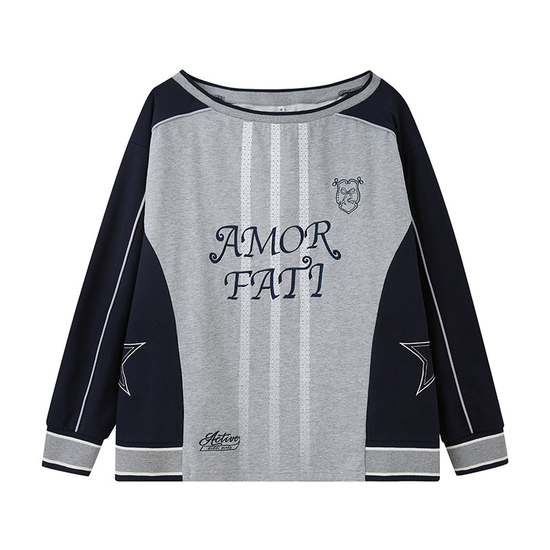 DIDDI MODA Amor Fati Gradient Lace Off Shoulder Active Sweatshirt