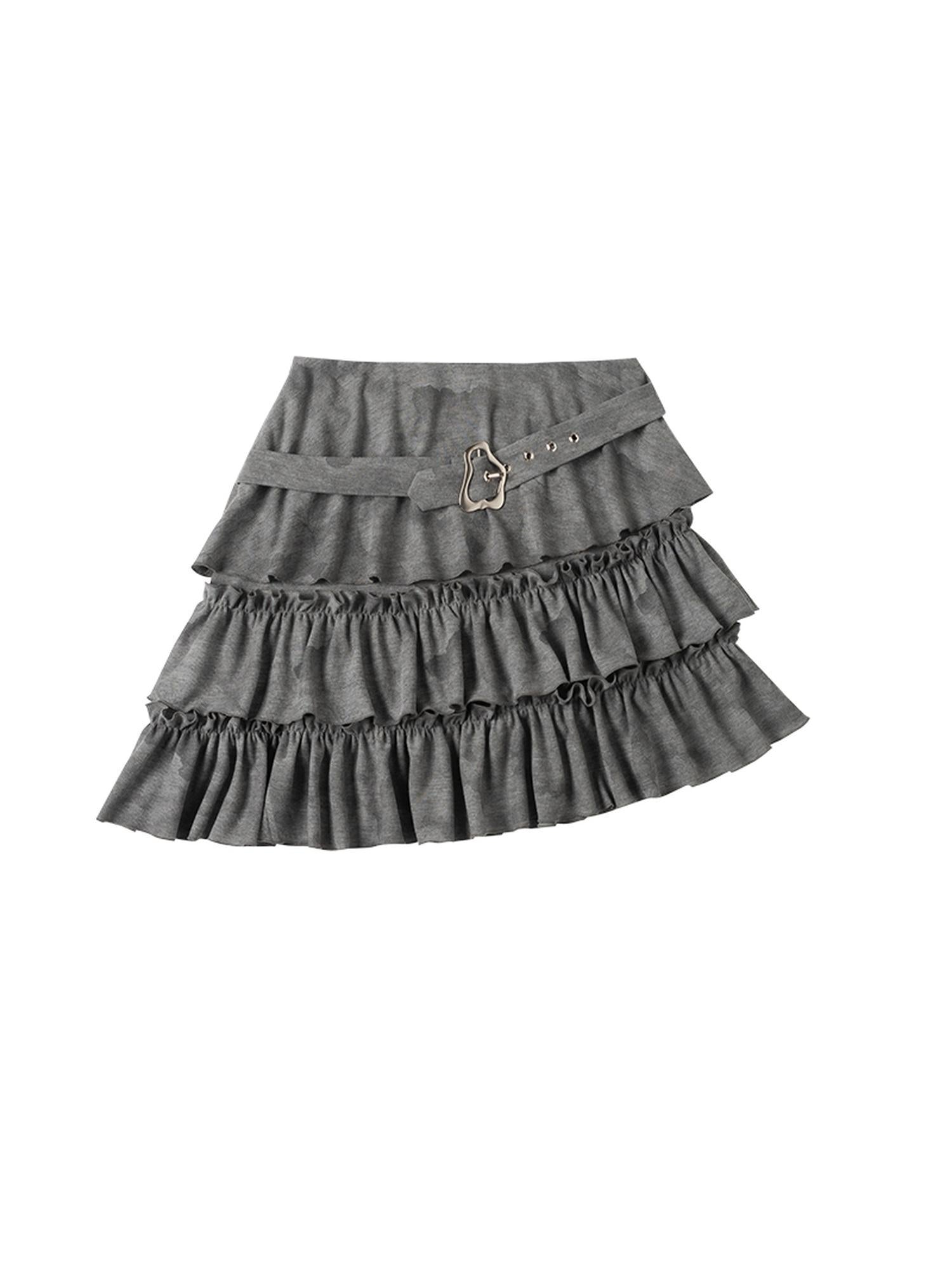 MOMSYCAN FOX LINE Summer Layered Chiffon Skirt With Asymmetrical Hem