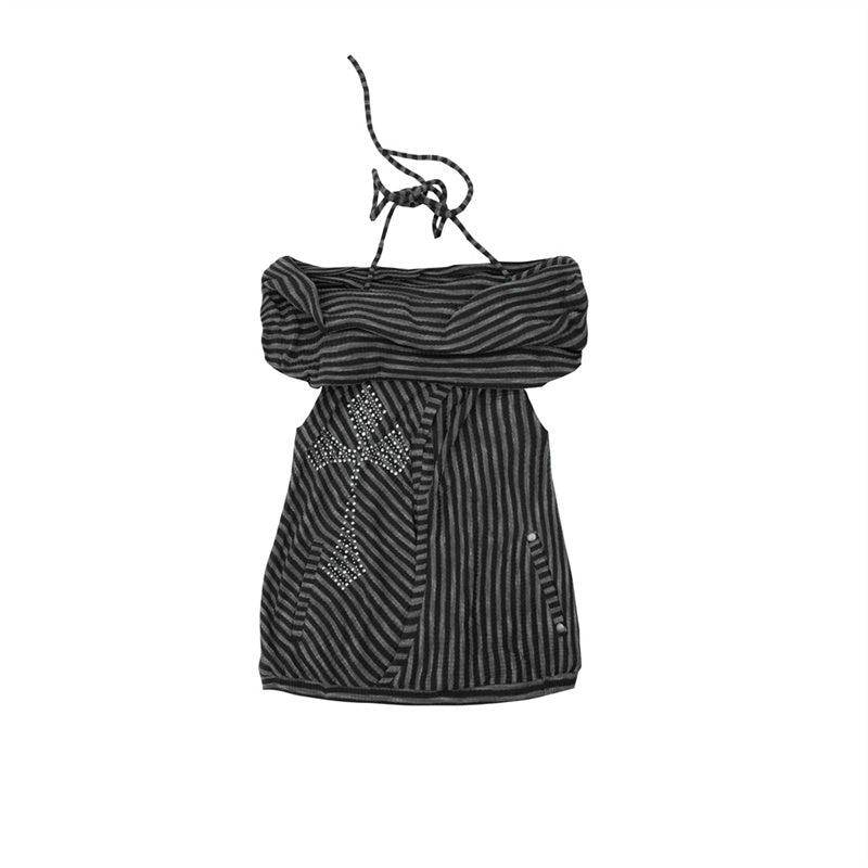 NO ROMANCE Vintage Distressed Off-Shoulder Hooded Backless Top