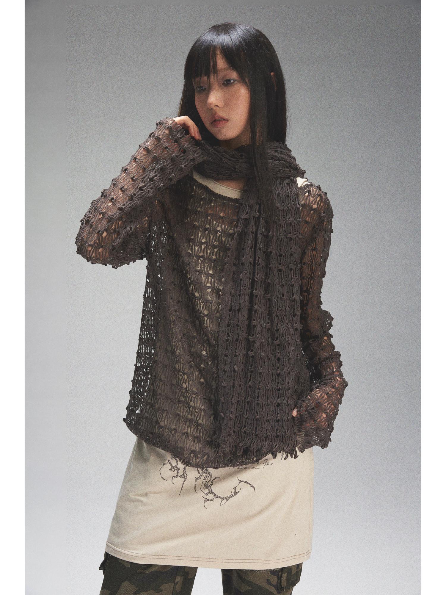 NONAME SPACE Spaca Mesh Shoulder Top With Free Scarf