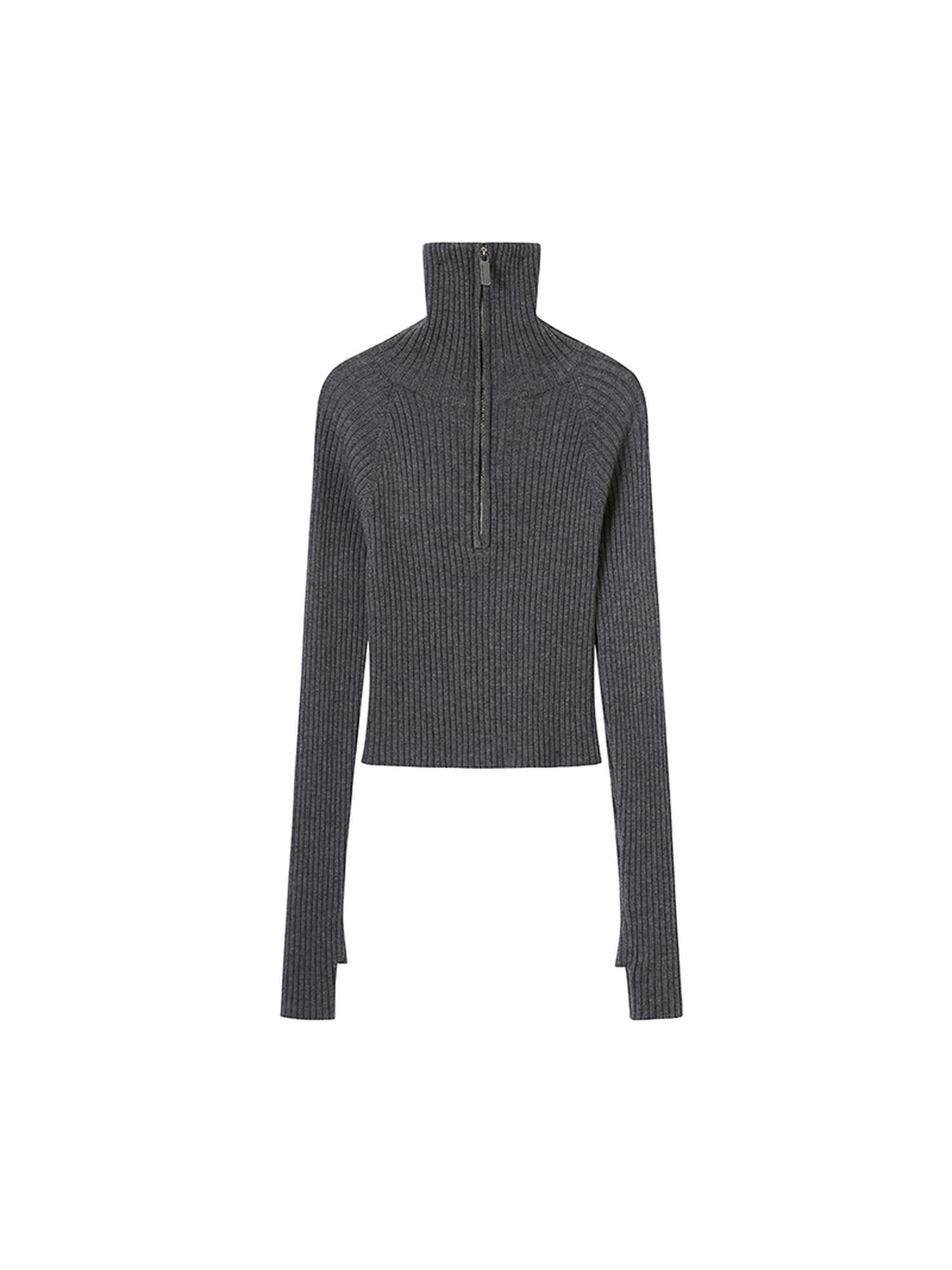 DIDDI MODA Zippered Turtleneck Knit Sweater Slim Fit High Collar Winter Layering Essential