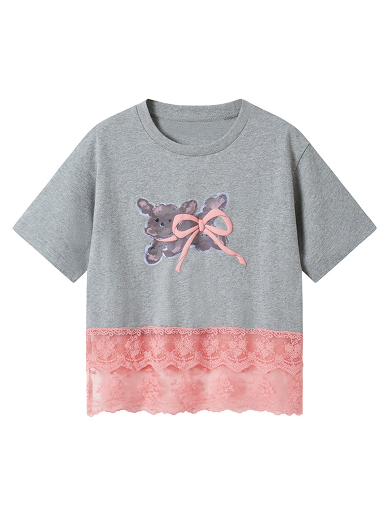 DIDDI MODA Running Dog Lace Trim Cotton Tee