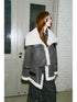 Detachable Reversible Faux Leather Shearling Coat With Oversized Collar