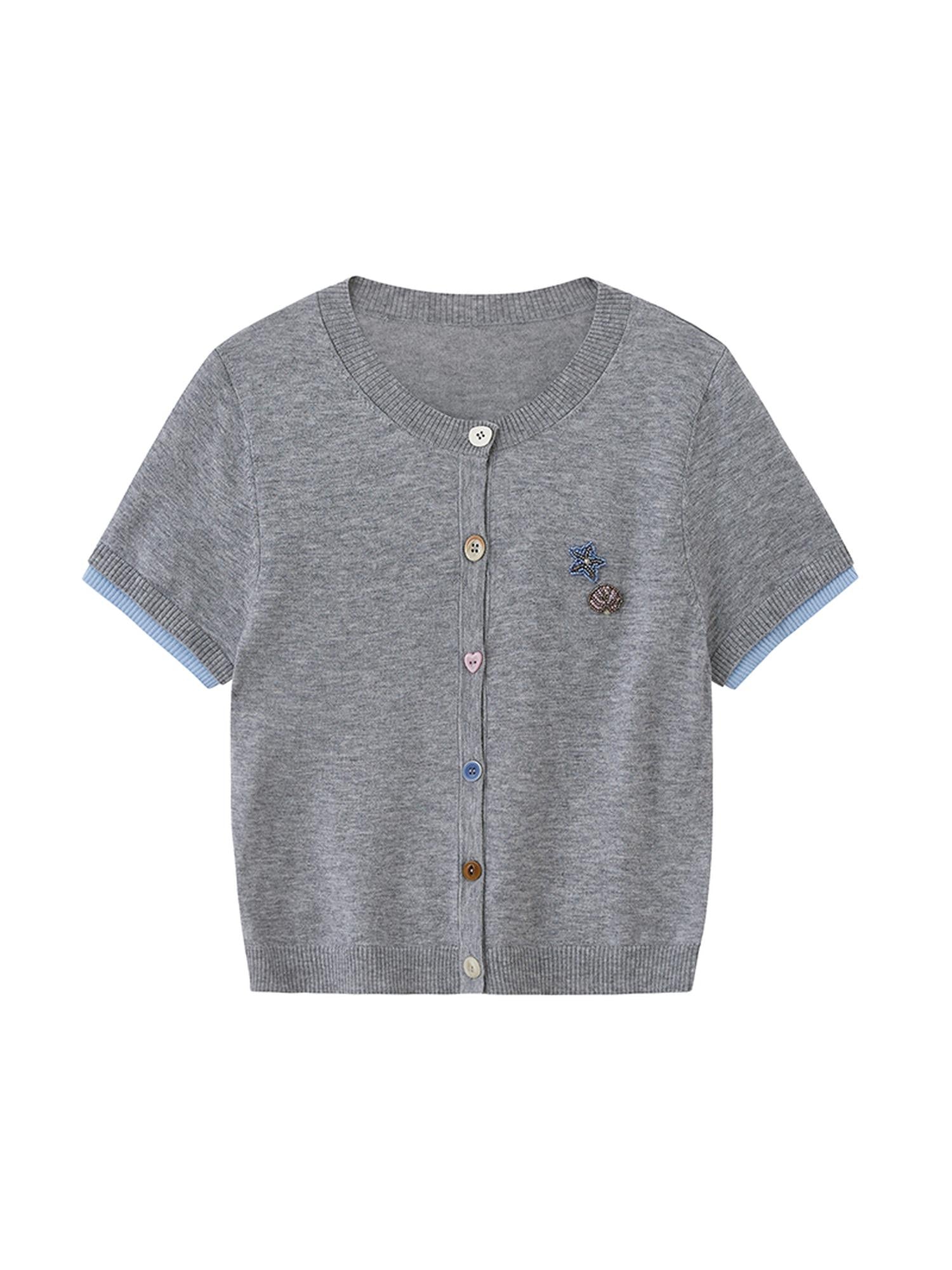 DIDDI MODA Starfish Beaded Knit Short Sleeve Cardigan