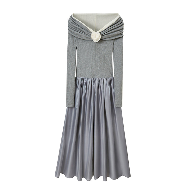 DIDDI MODA Elegant One Shoulder Rose Applique Bodycon Maxi Dress