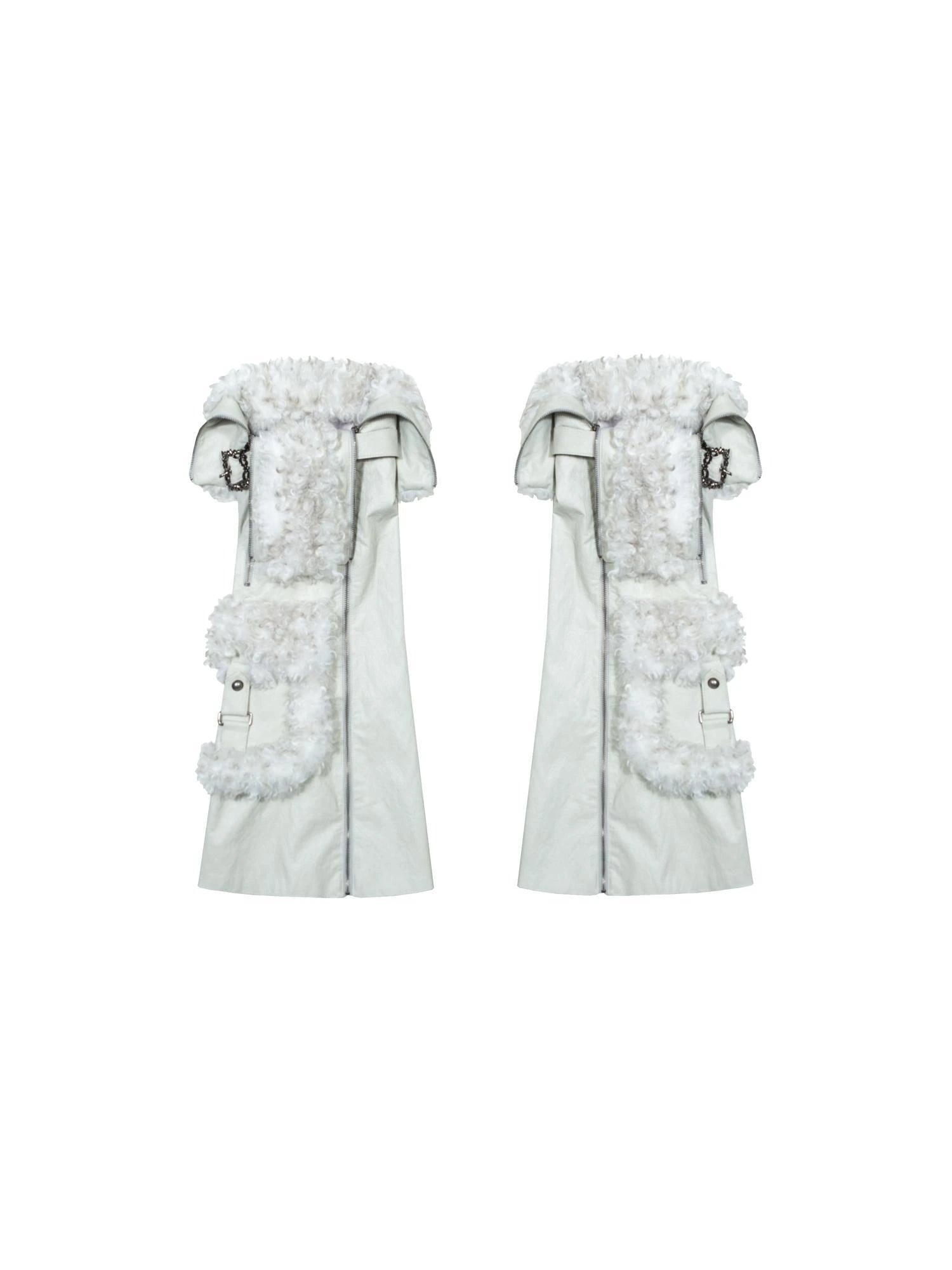 Ariadnaw Punk Rock Low Rise Leather Shorts With Wool Leg Warmers