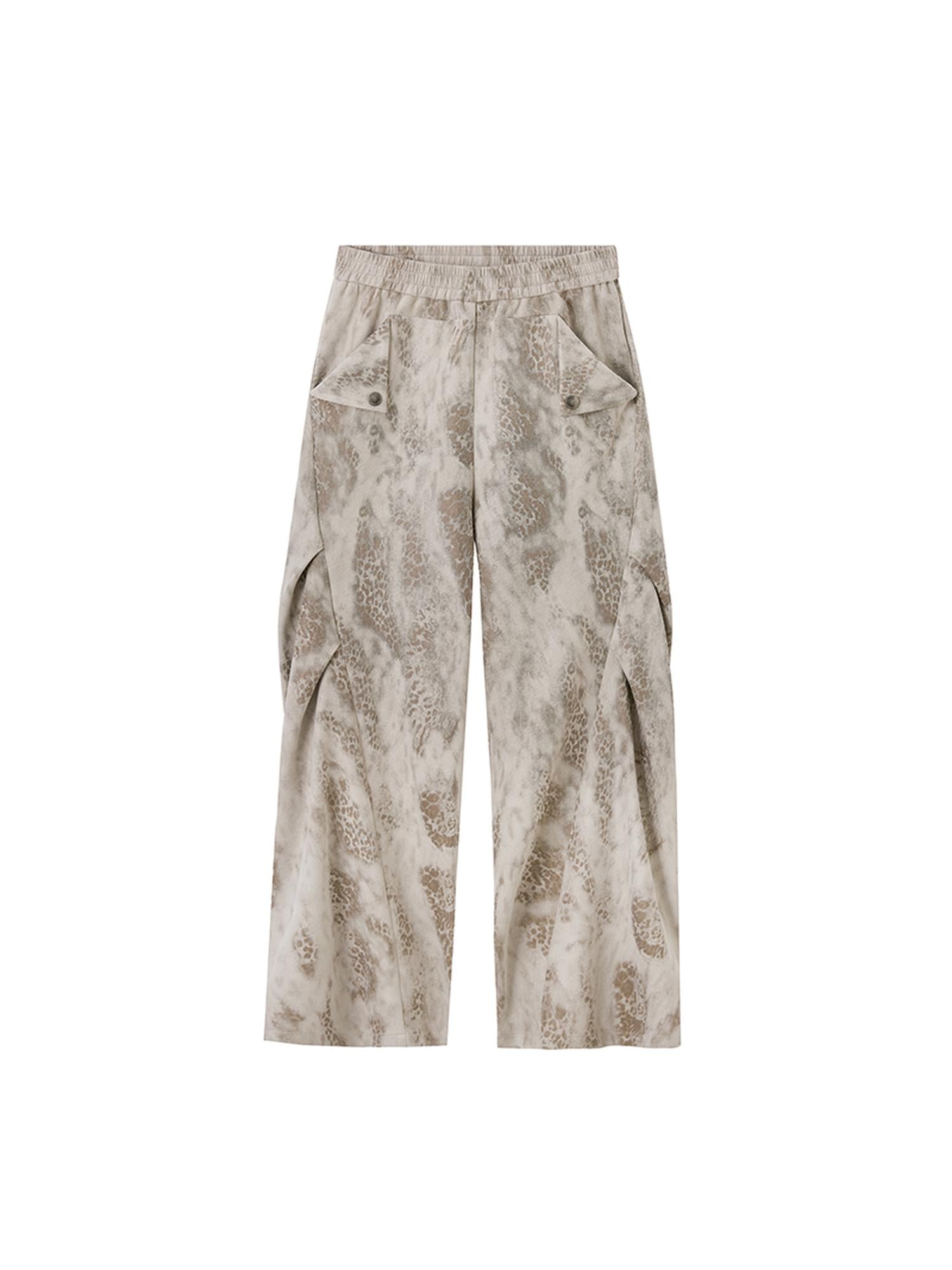 DIDDI MODA Pleated Patchwork Snake Print Relaxed Tapered Pants