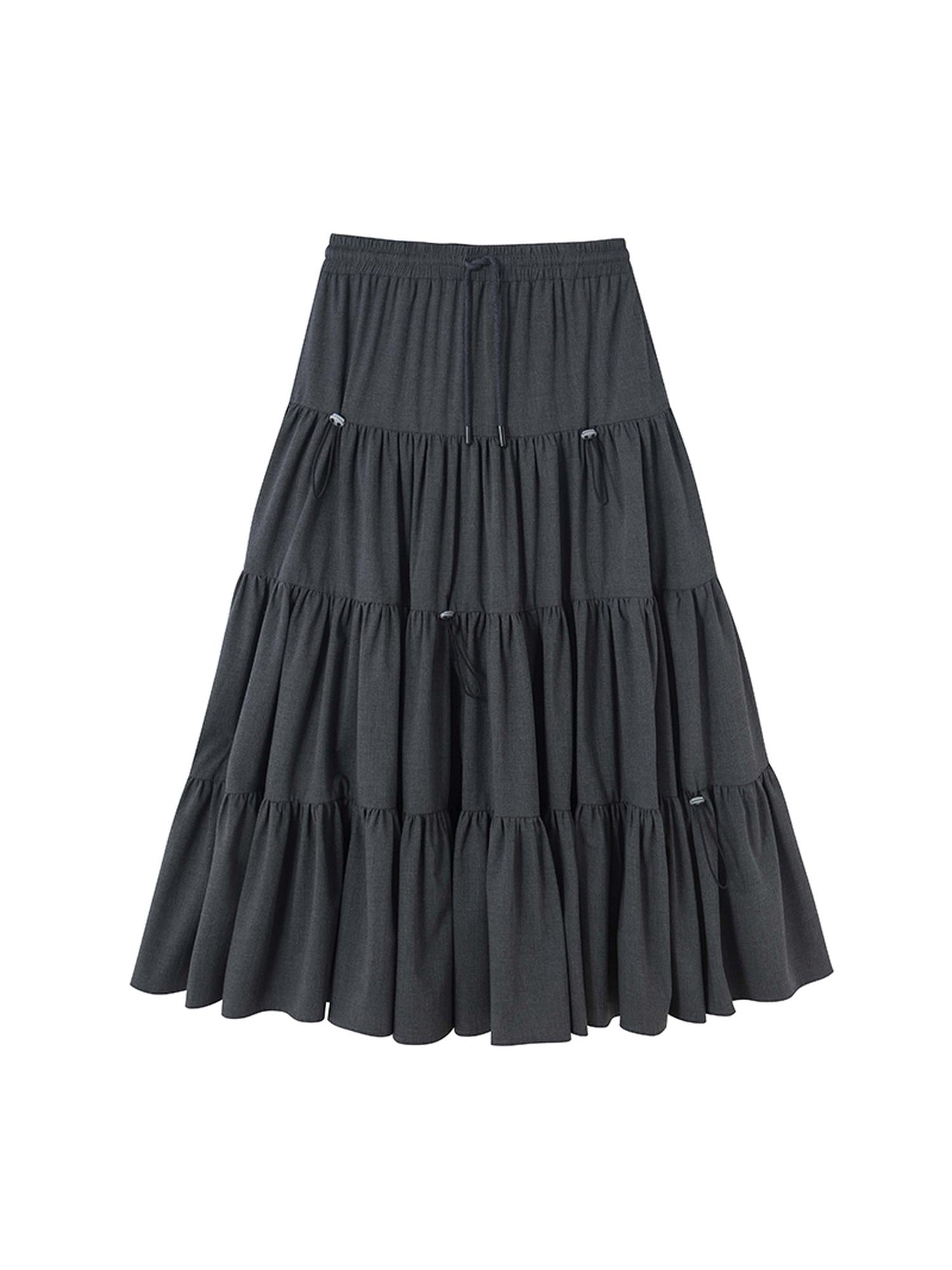 DIDDI MODA Casual Khaki Tiered A Line Skirt With Layered Ruffles