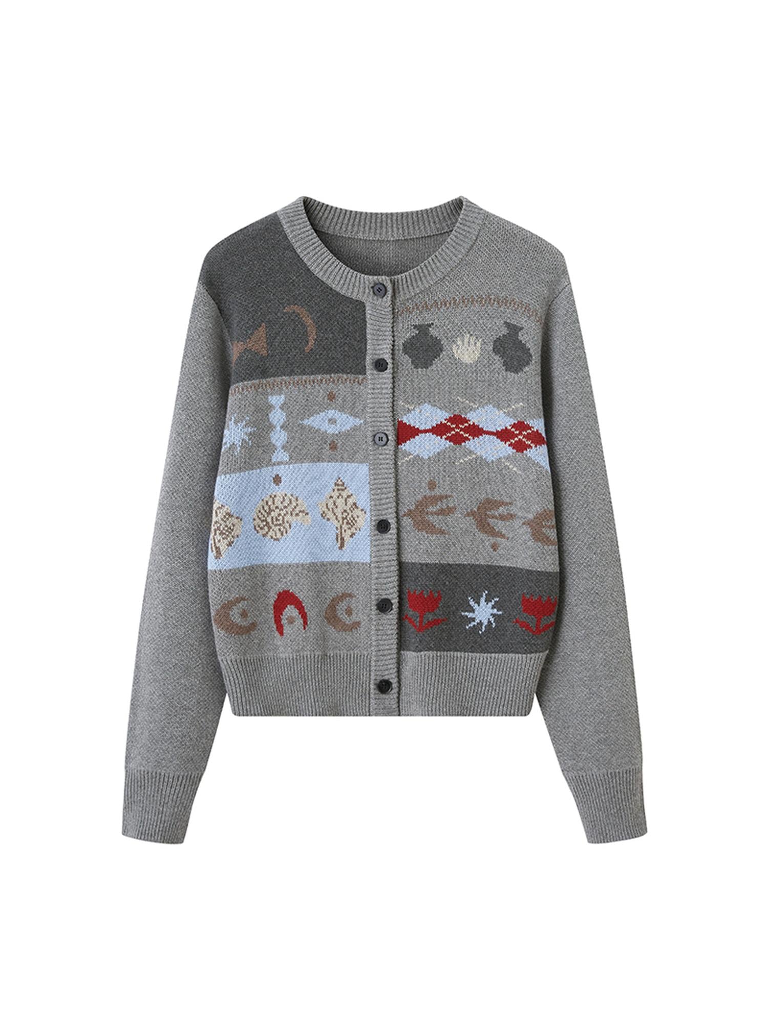 DIDDI MODA Retro Fair Isle Colorblock Knit Cardigan