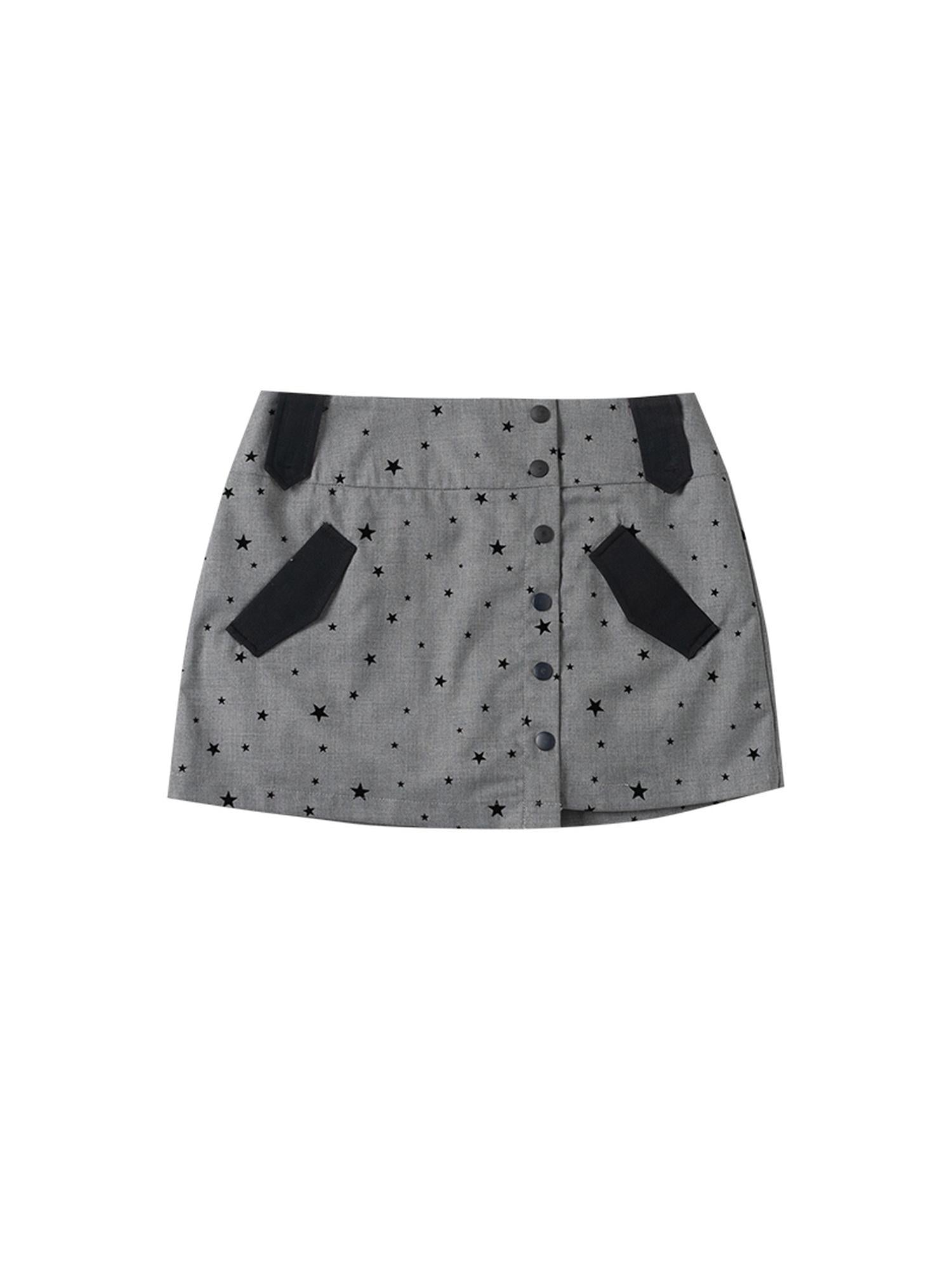 MOMSYCAN FOX LINE Summer Starry Flocking Hem Cute Mini Skirt