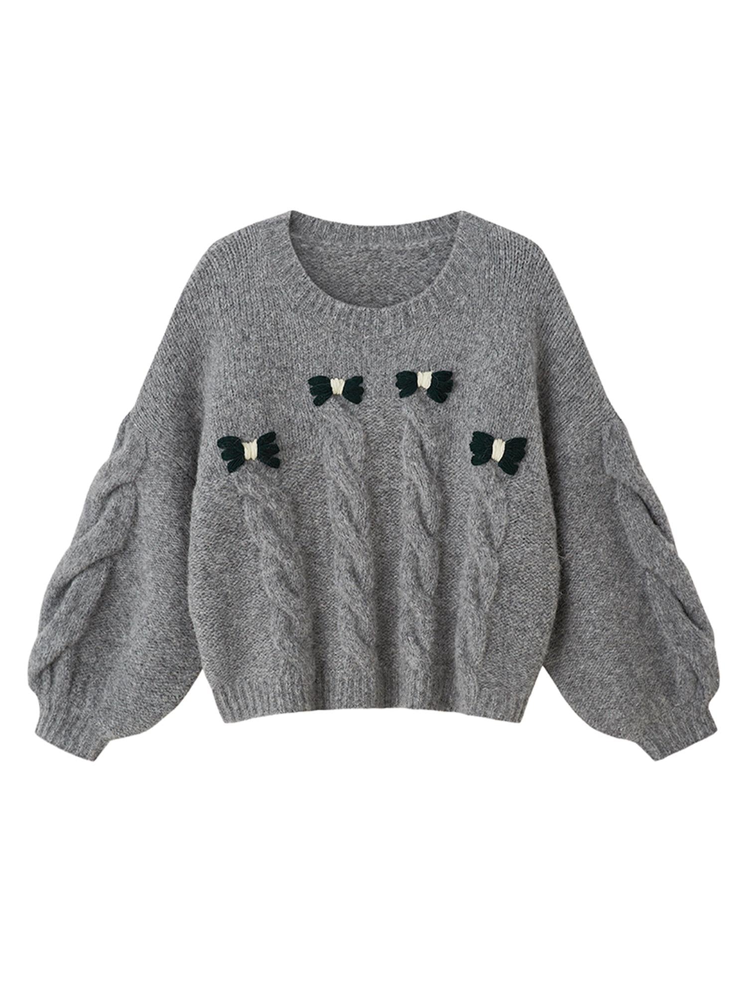 DIDDI MODA Butterfly Bow Cable Knit Sweater