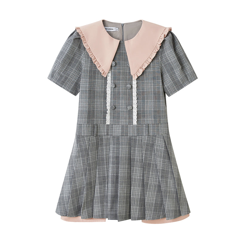 DIDDI MODA Romantic Lace Peter Pan Collar Summer Waist Defining Mini Dress