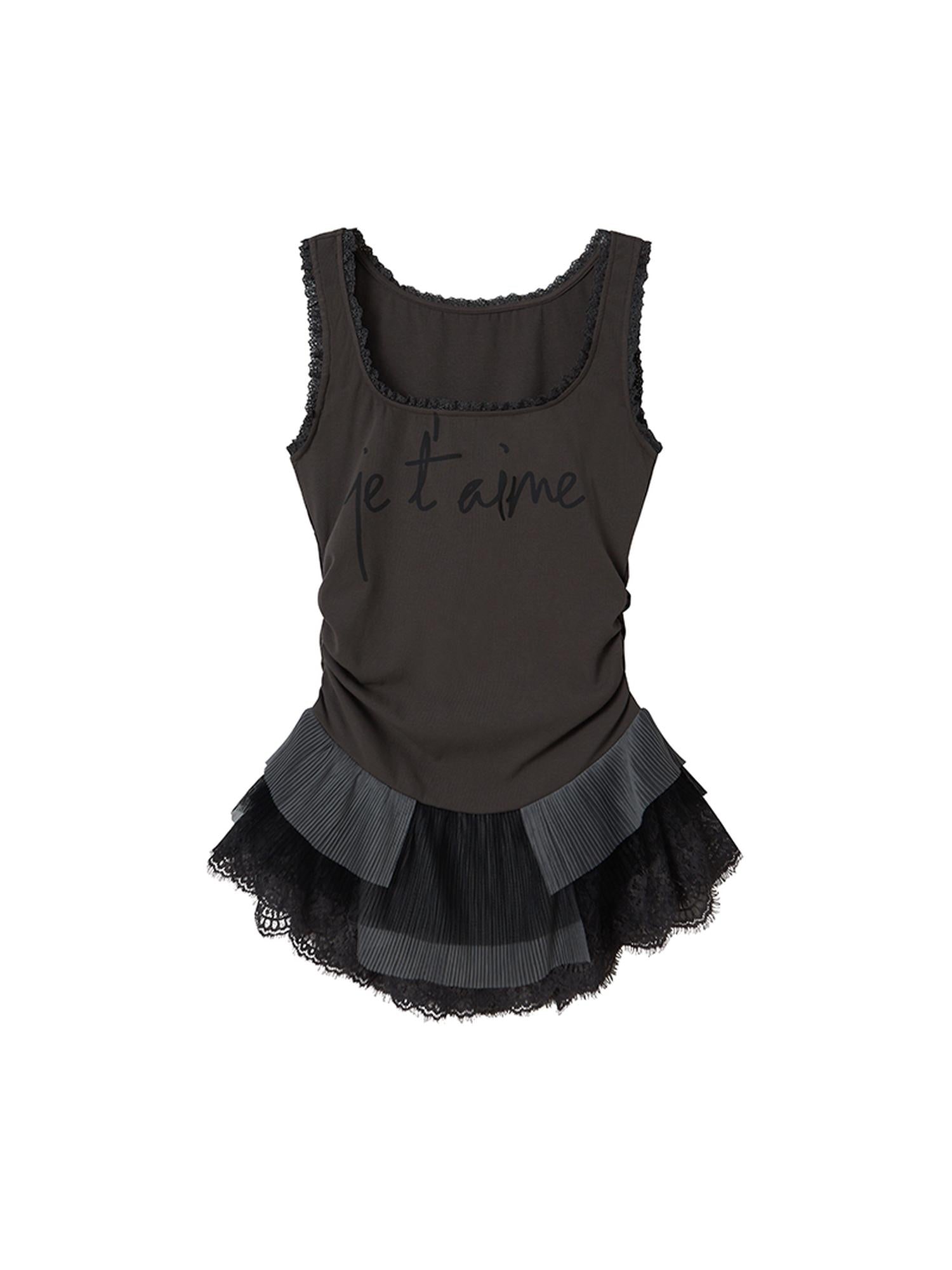 DIDDI MODA Sweet Edge Lace Trim Mesh Layered Crop Top