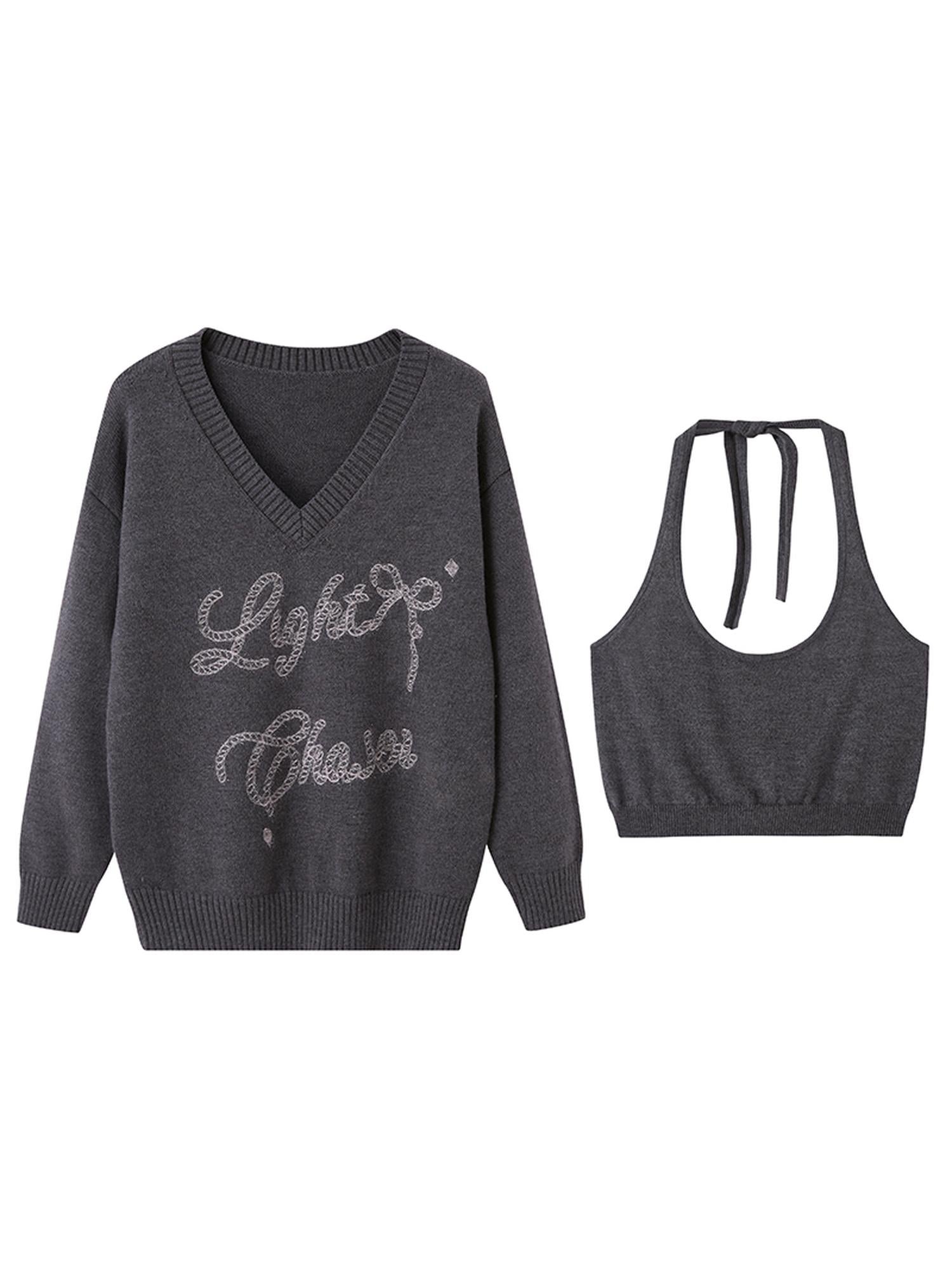 DIDDI MODA Sweet Cool V Neck Knit Set