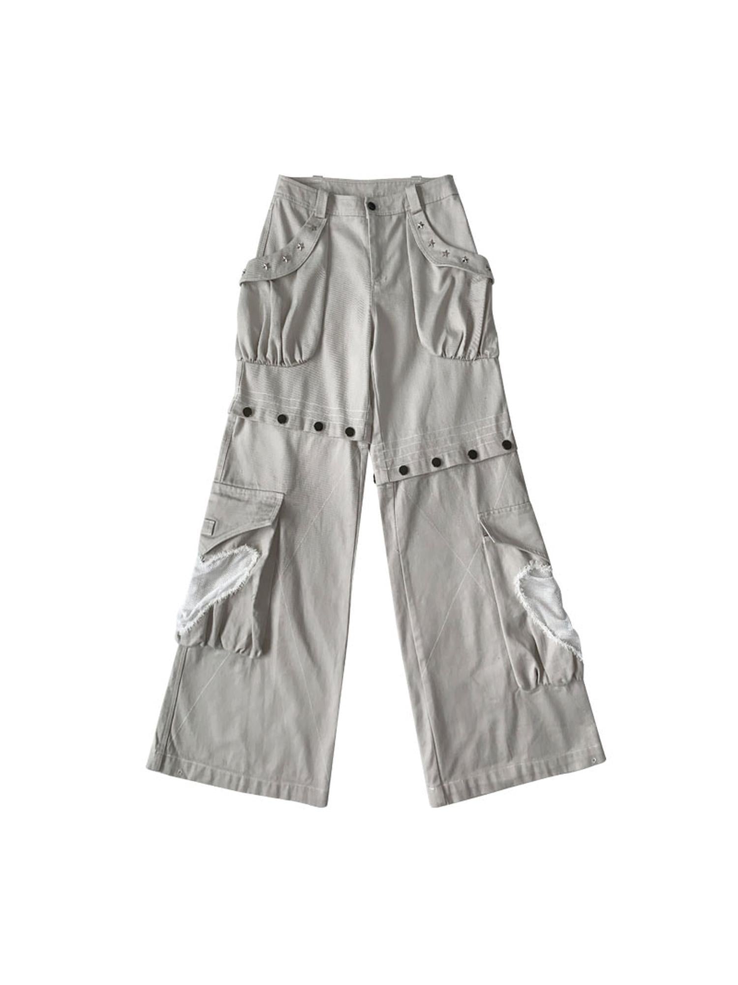 WSW WUSHENWU Detachable Grey Rivet Industrial Jeans