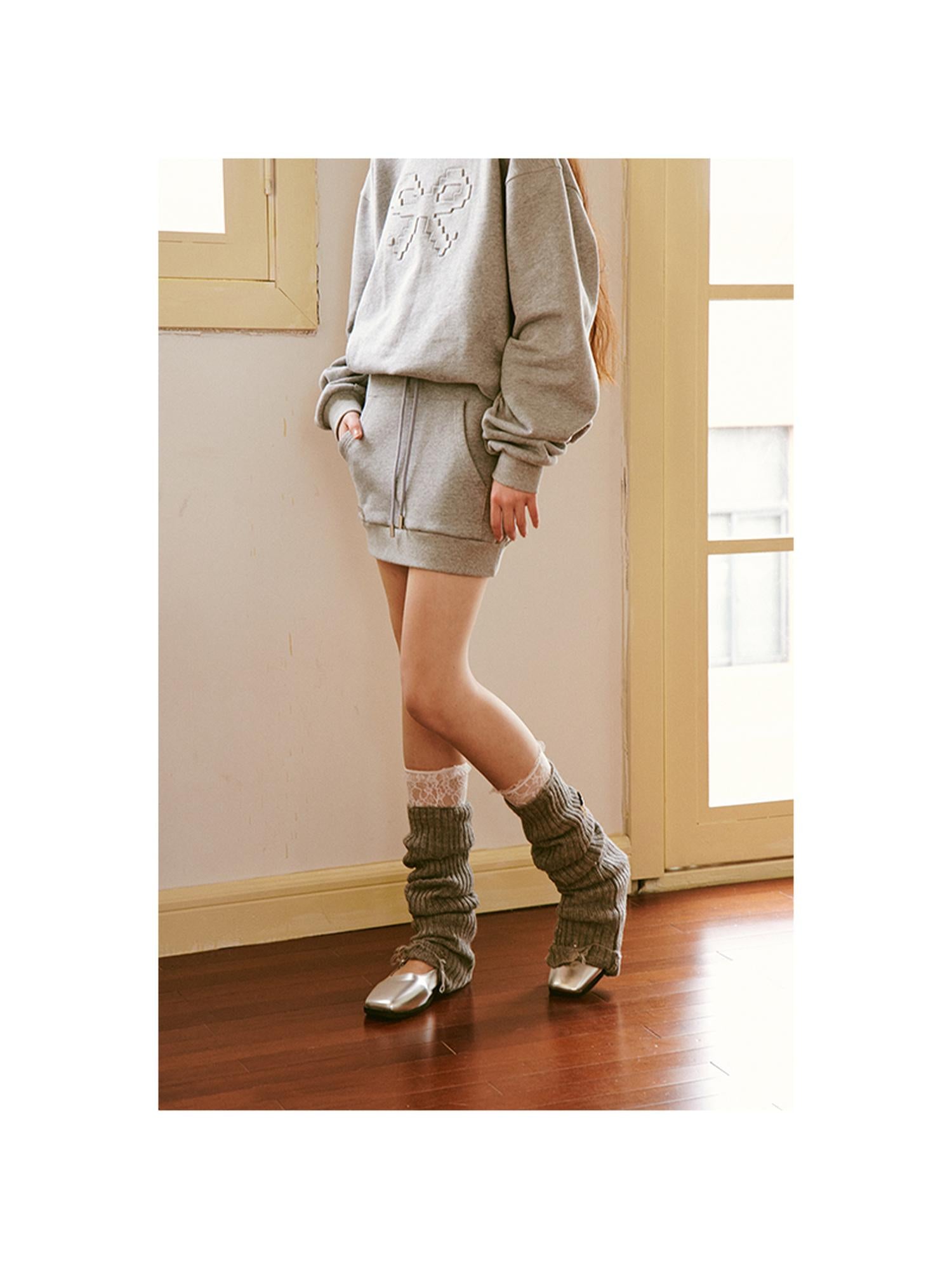 DIDDI MODA Pixel Mosaic Bow Sweater Skirt Set