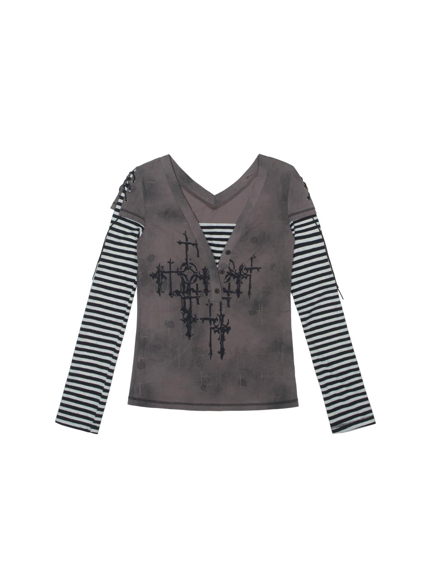 ARIADNAw Ariadna Gothic Print V Neck Tee Punk Streetwear Women Top