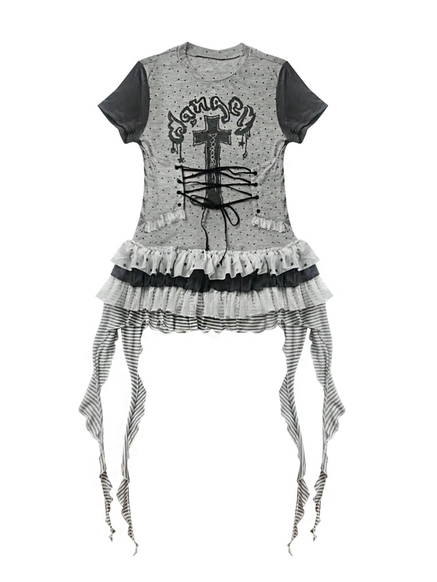 Tear Garden Asymmetrical Lace Tee Dress