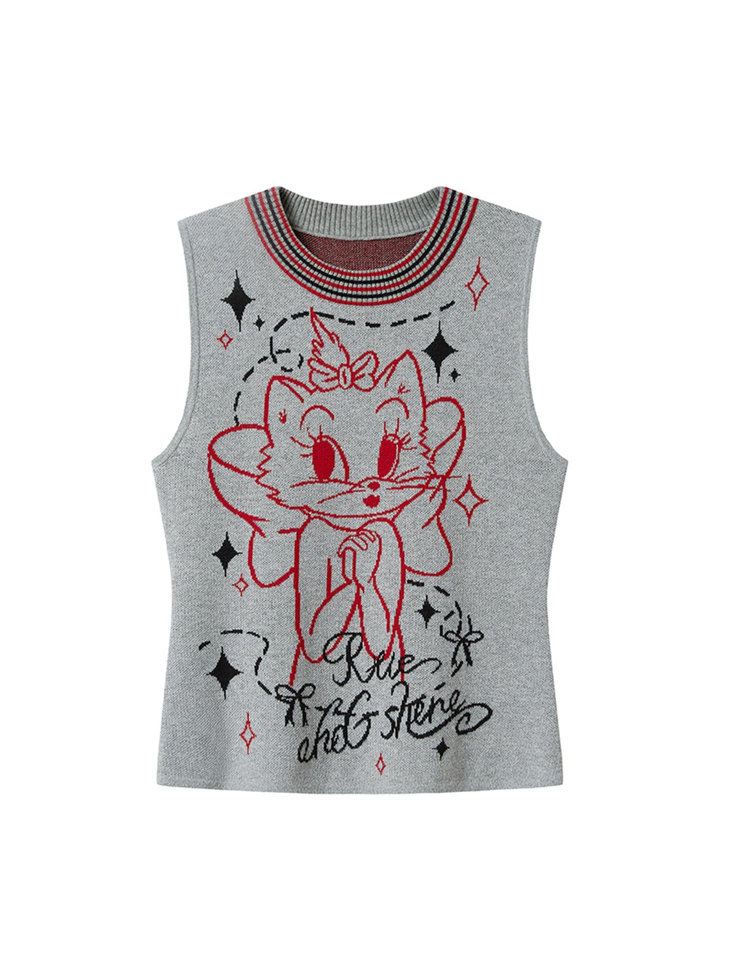 DIDDI MODA Spotted Dog Knit Vest And Tee Set