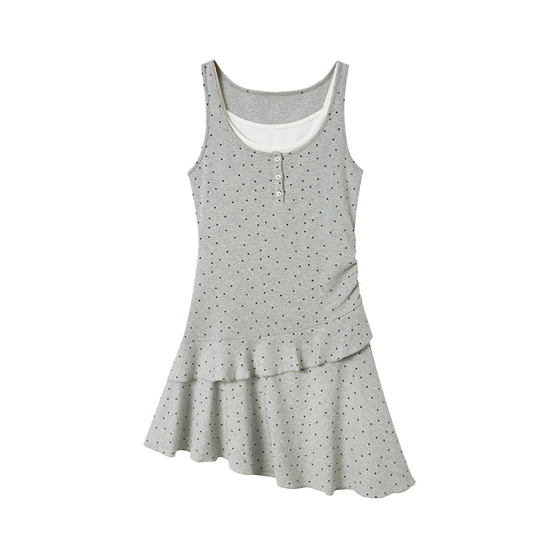 DIDDI MODA Polka Dot Mock Two Piece Sleeveless Bodycon Dress