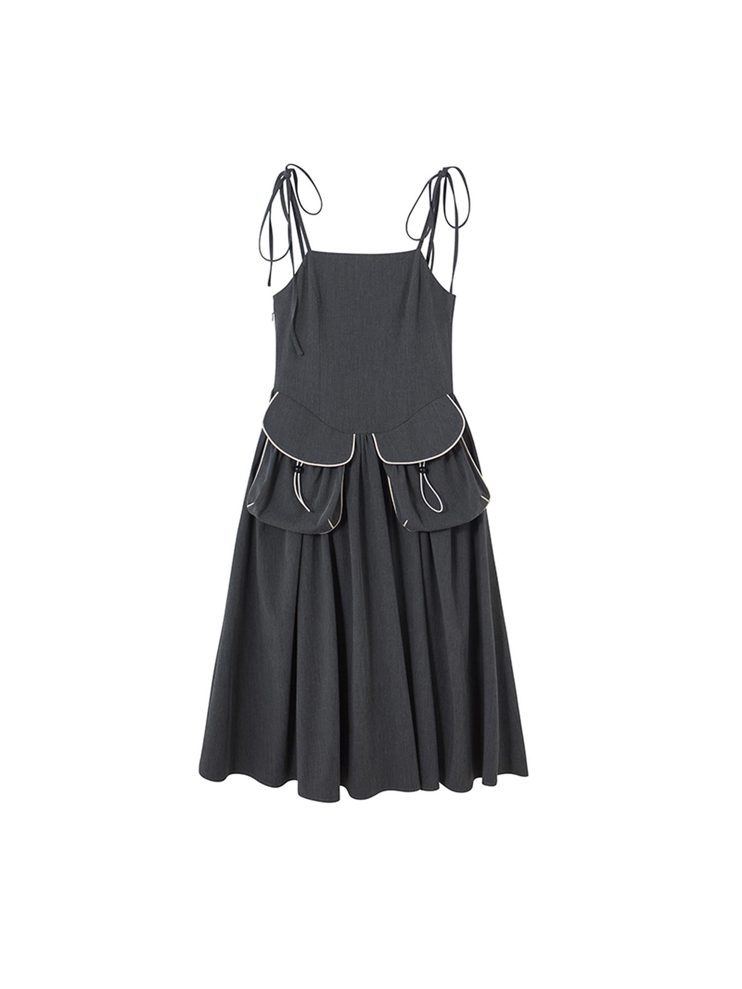 DIDDI MODA Strappy Utility Dress With Adjustable Ties Patch Pockets