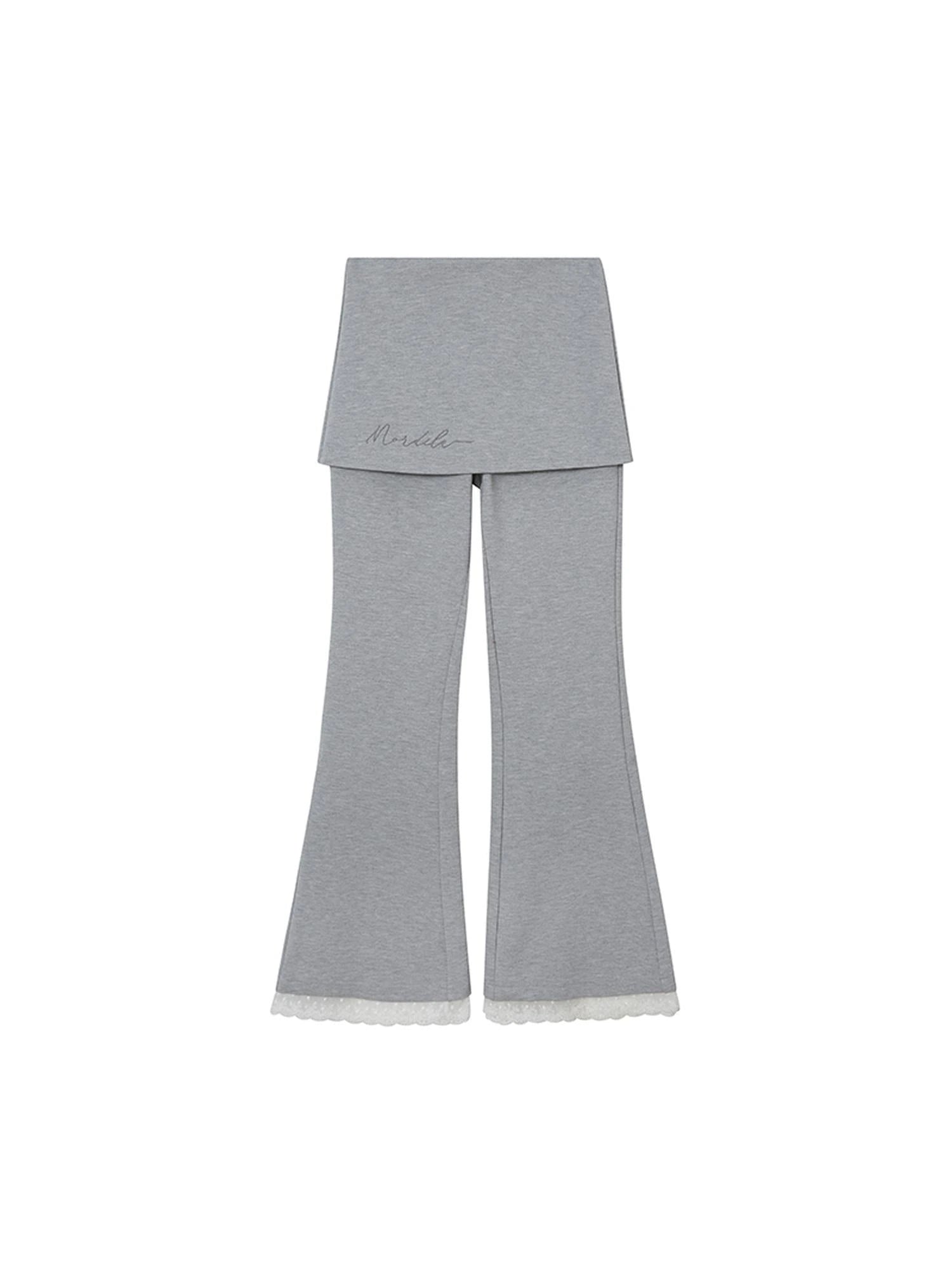 Lace Trimmed Embroidered Knit Flared Pants With Layered Design