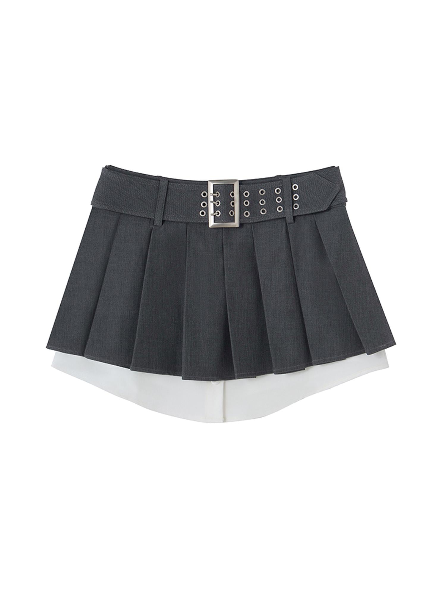 DIDDI MODA Vintage Pleated A Line Skirt With Shirt Hem
