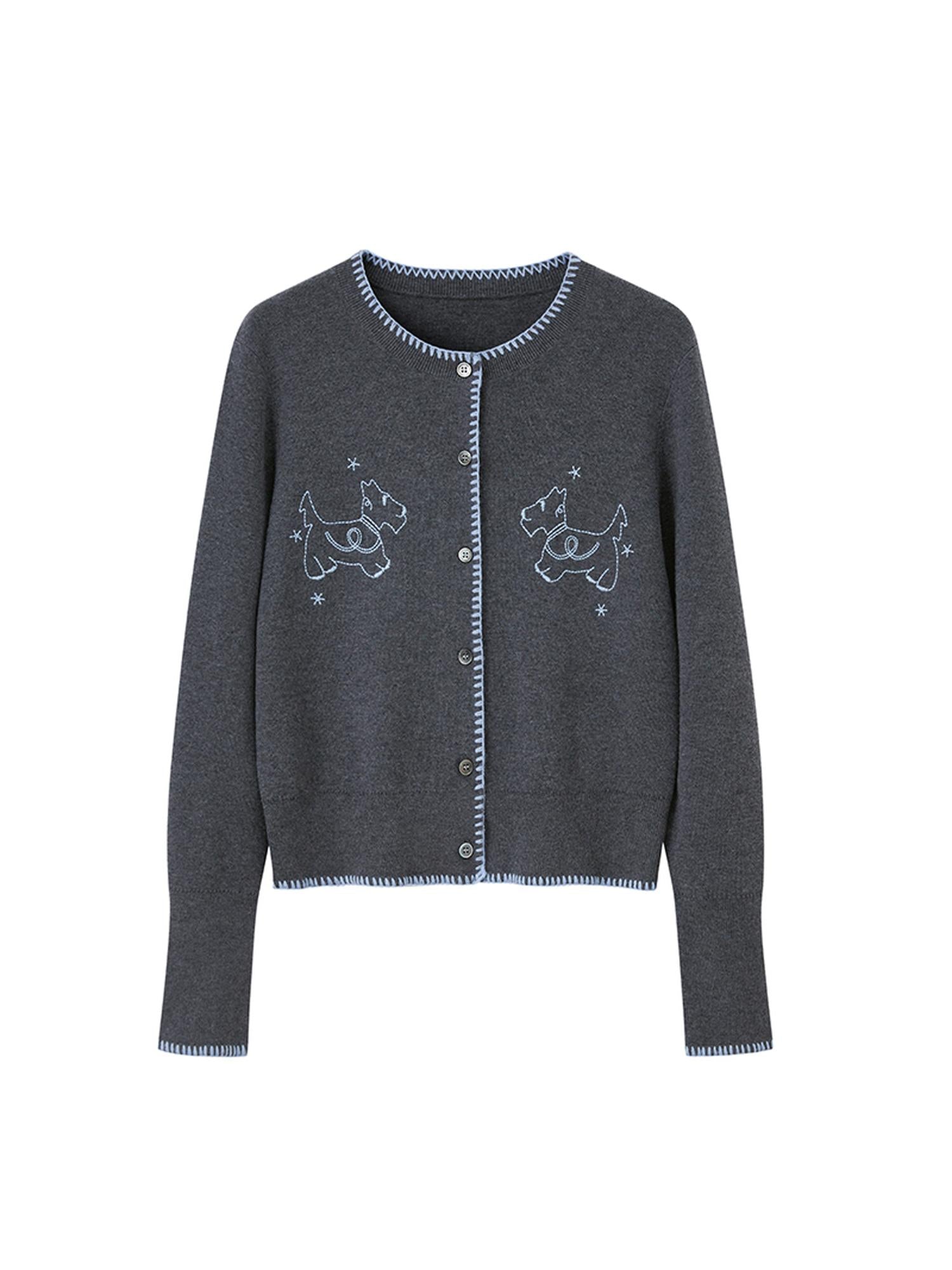 DIDDI MODA Cozy Shell Embroidered Puppy Knit Cardigan