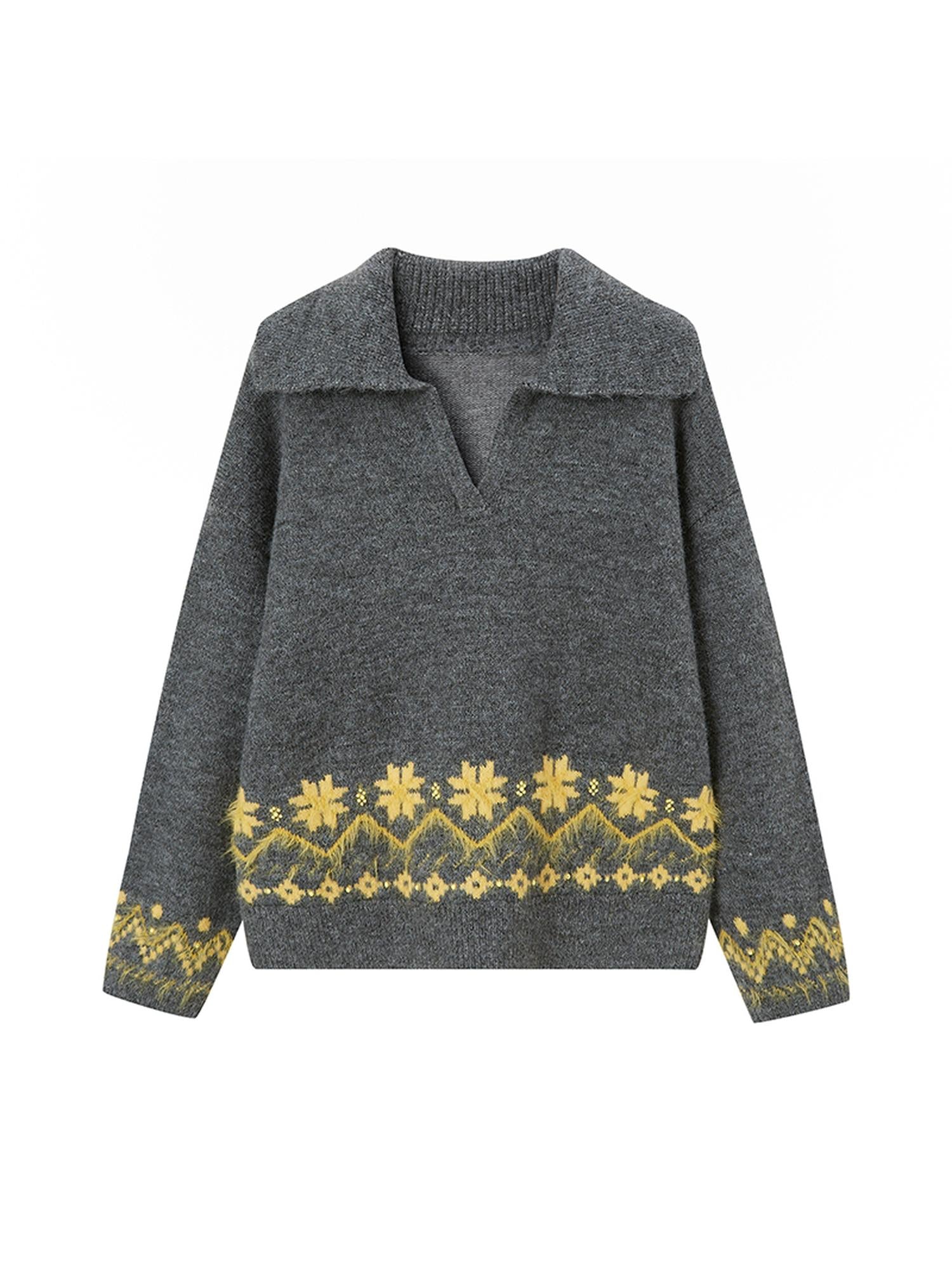 DIDDI MODA Fair Isle Embroidered Polo Neck Sweater