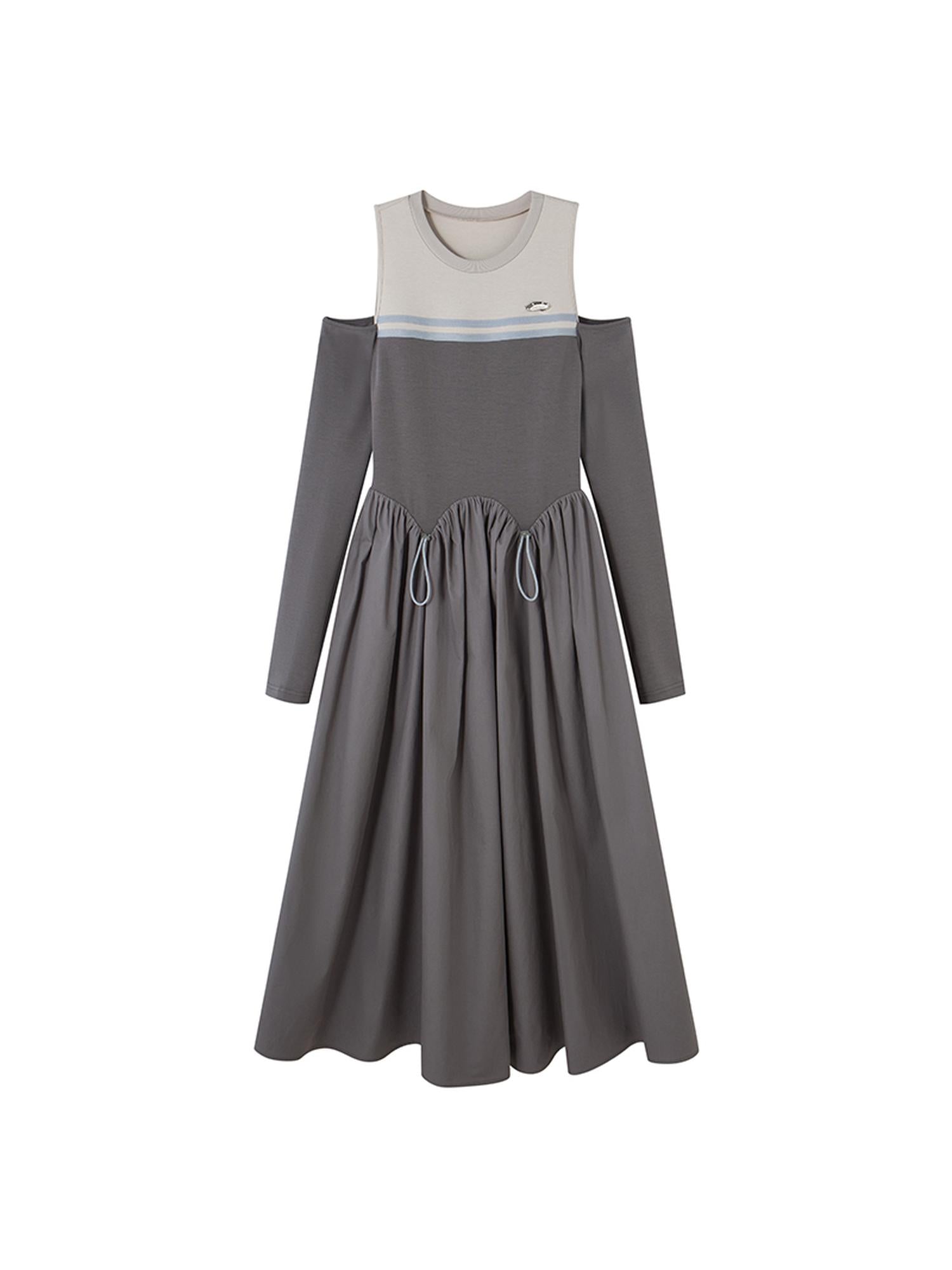 DIDDI MODA Shoulder Cutout Colorblock Knit Maxi Dress